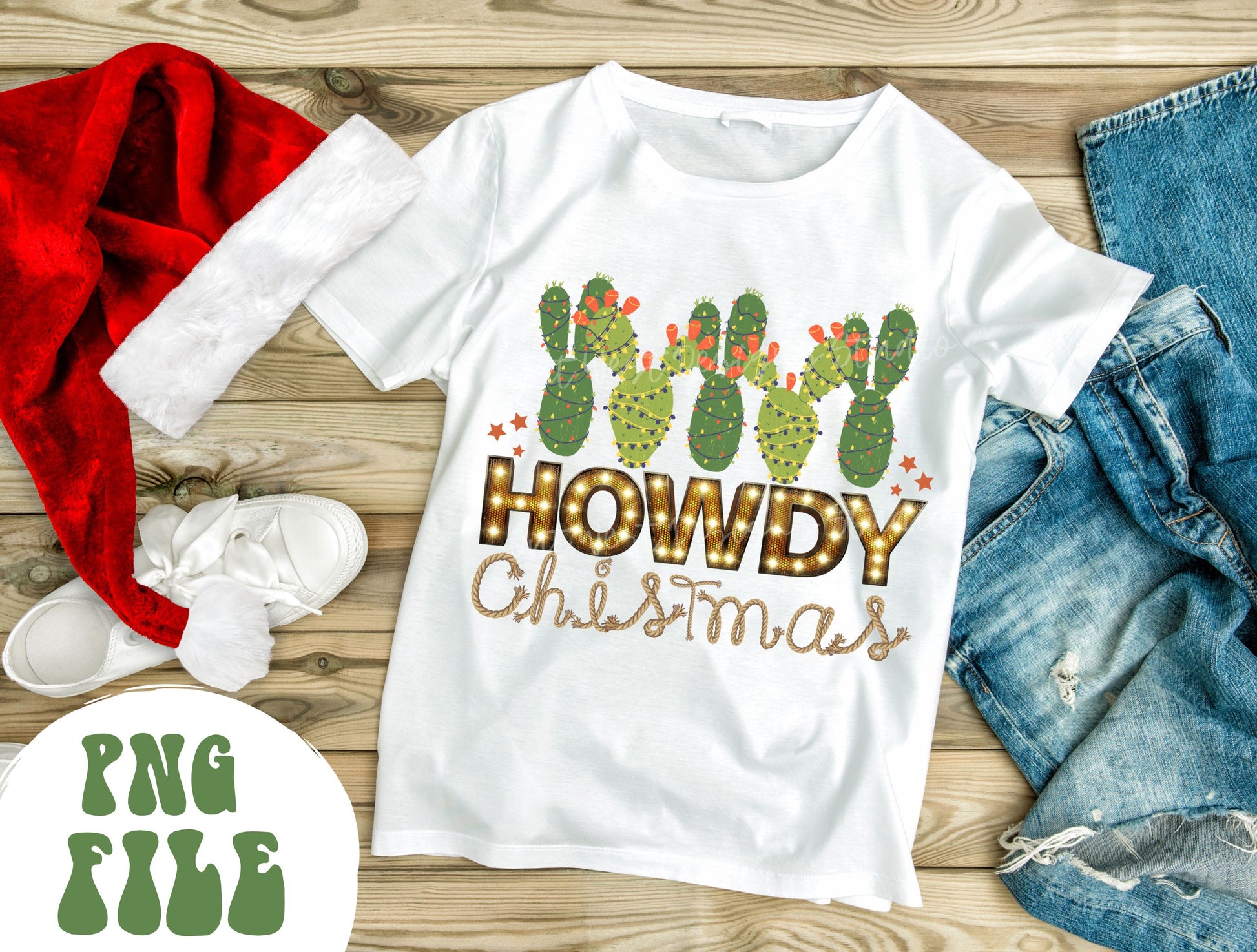 Howdy Cactus Christmas Country Sublimation, Western Png, Digital Illustration, Sublimation File, Xmas png, Cowgirl, Cowboy christmas