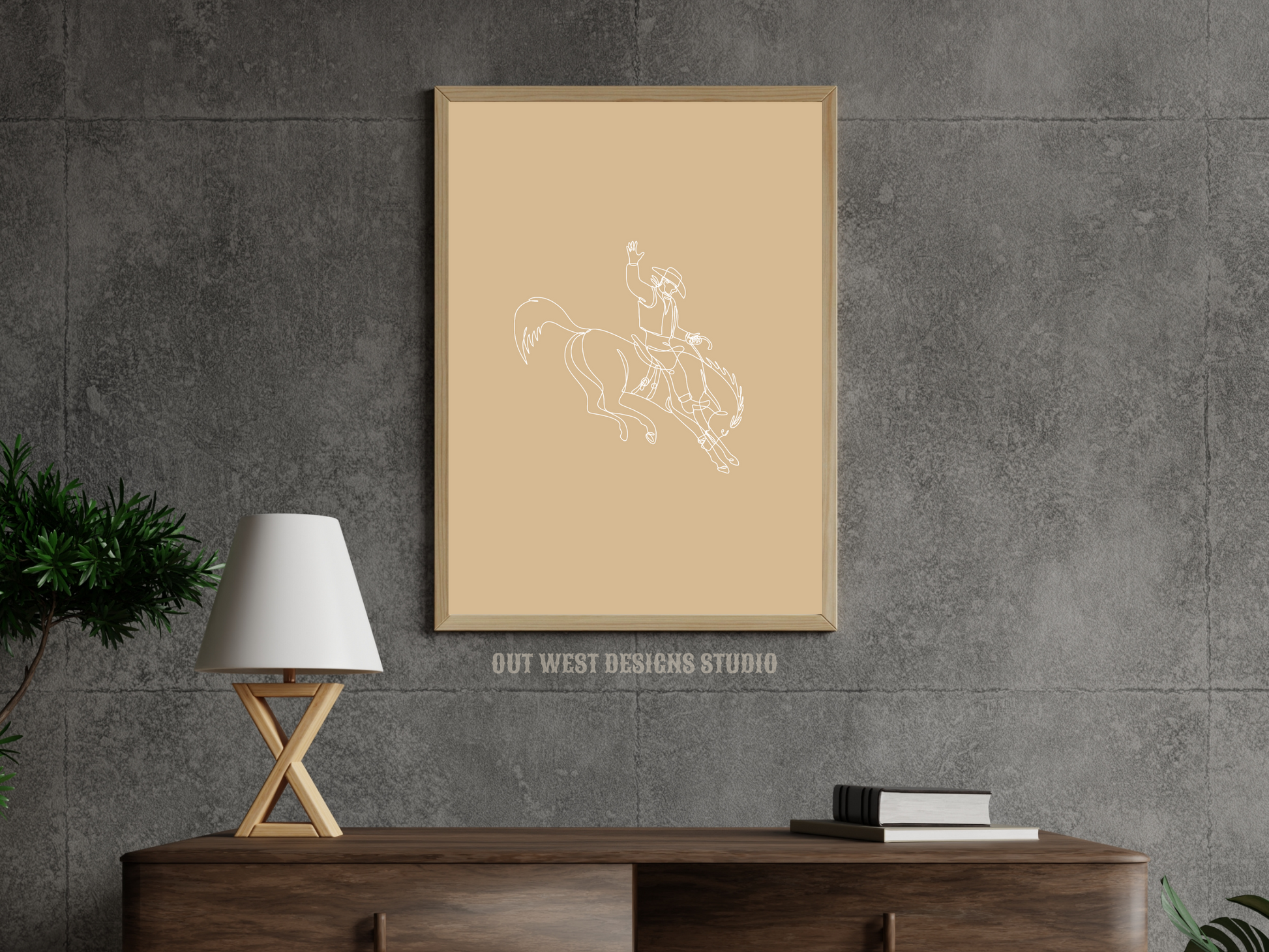 Bronc cowboy line drawing print - Western cowgirl home decor | Rodeo poster