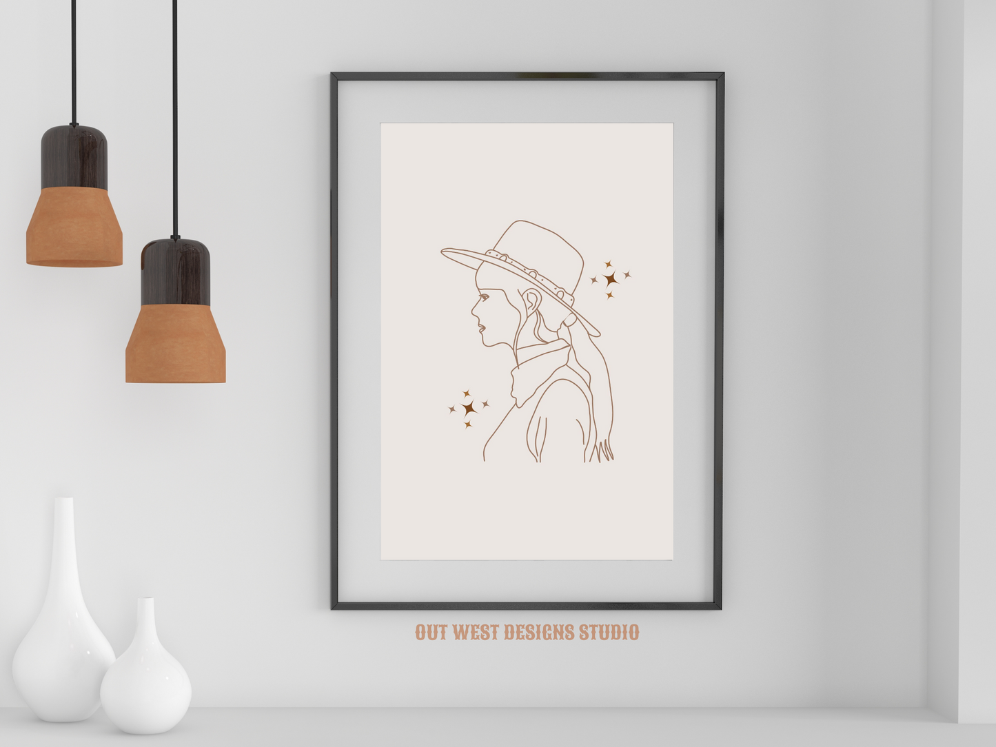 Printable Cosmic Cowgirl print in Off white/grey + black - Western home decor - Poster wall art long cowboy south west boho