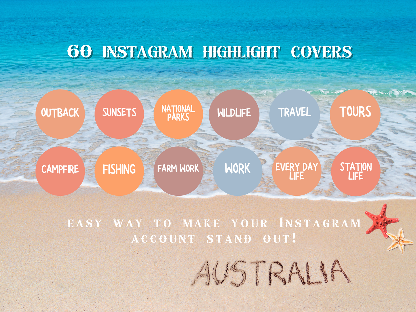 Australian travel boho Instagram highlight covers + story backgrounds - Outback orange pinks cream color Australia wanderlust IG icons