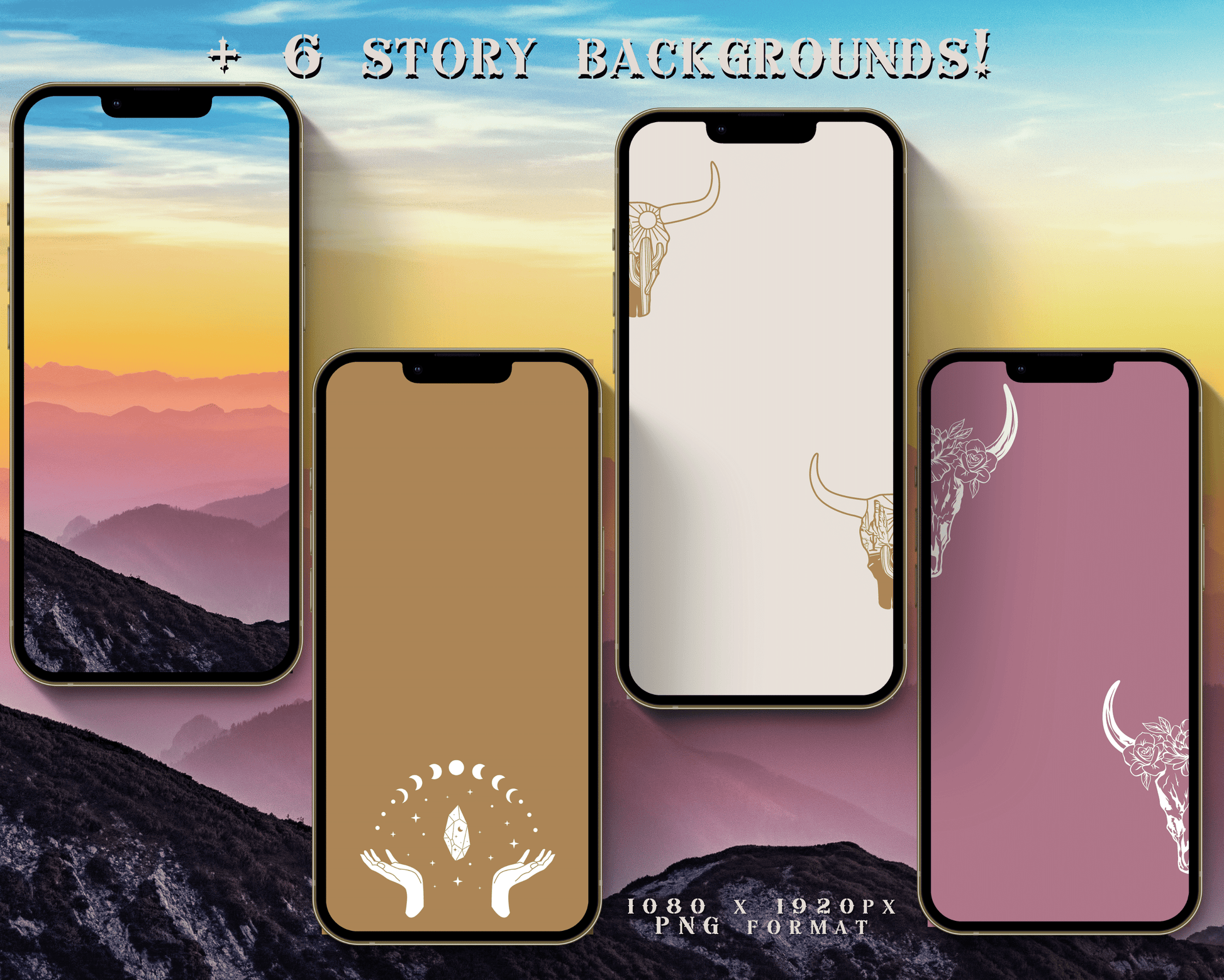 Wild West Cowgirl Instagram highlight covers + story backgrounds - Mountain sunset + pink western rodeo IG icons for social media