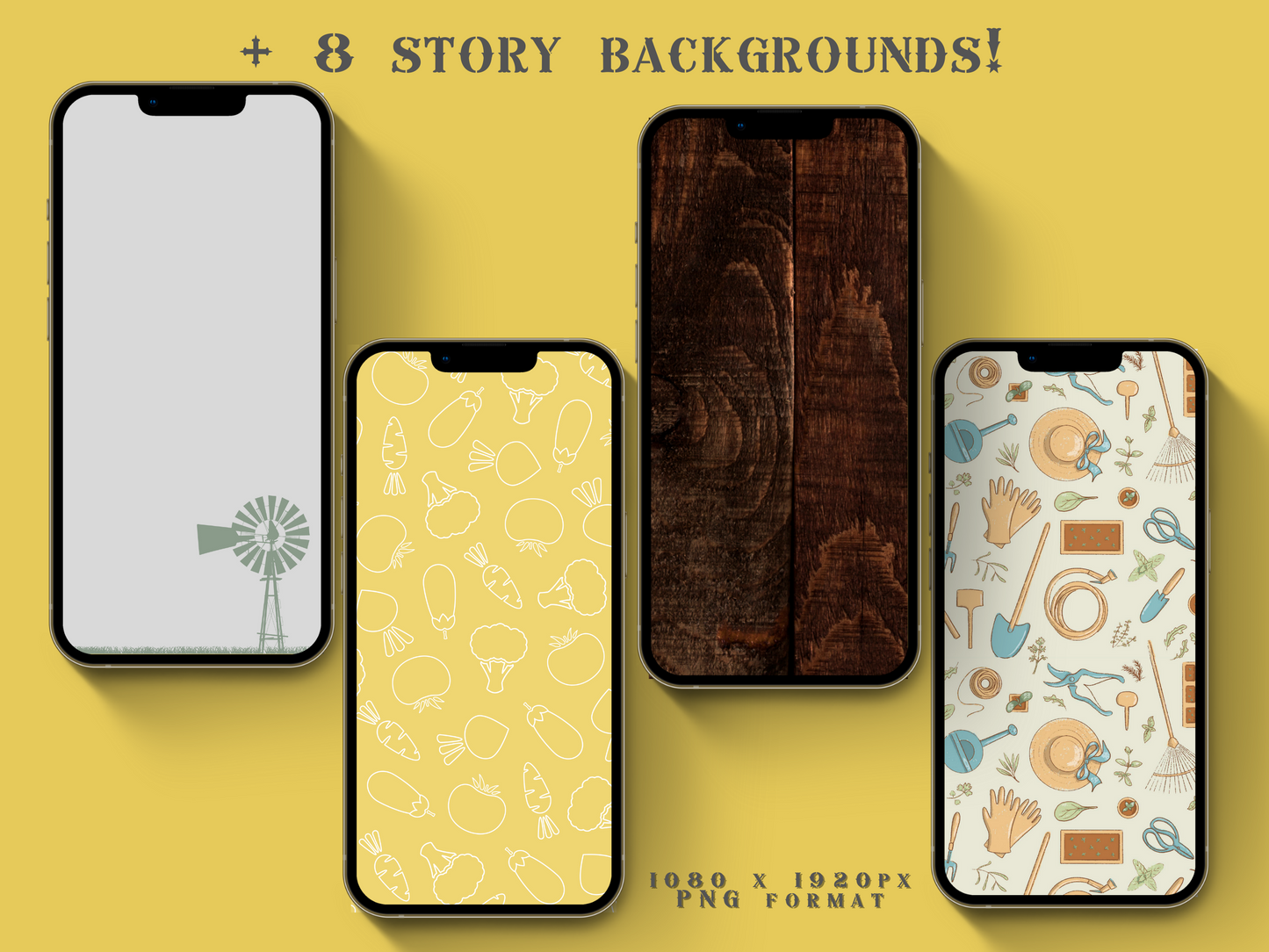 Farm + homesteading yellow Instagram highlight covers + story backgrounds. Garden + farm animals + flower illustrations + icons