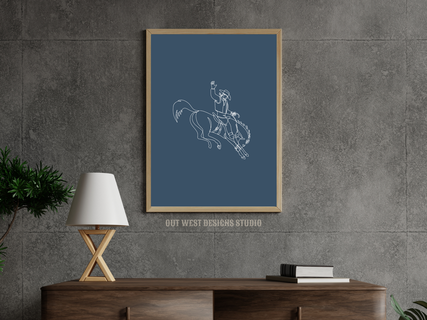 Bronc cowboy line drawing print - Western cowgirl home decor | Rodeo poster