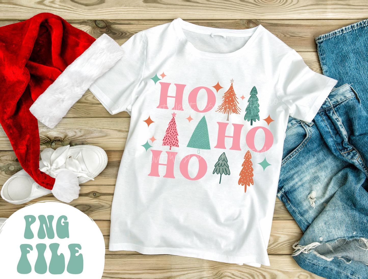 Ho Ho Ho Christmas tree PNG shirt merch Sublimation, Western Png, Digital Illustration, Grunge christmas, Xmas png, Boho christmas