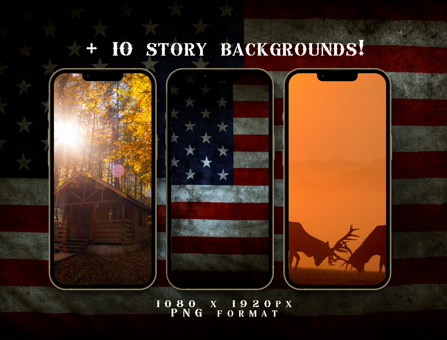 Redneck USA Country Instagram highlight covers + story backgrounds - FLAG hunting camo Western IG icons deer elk bear hunter social