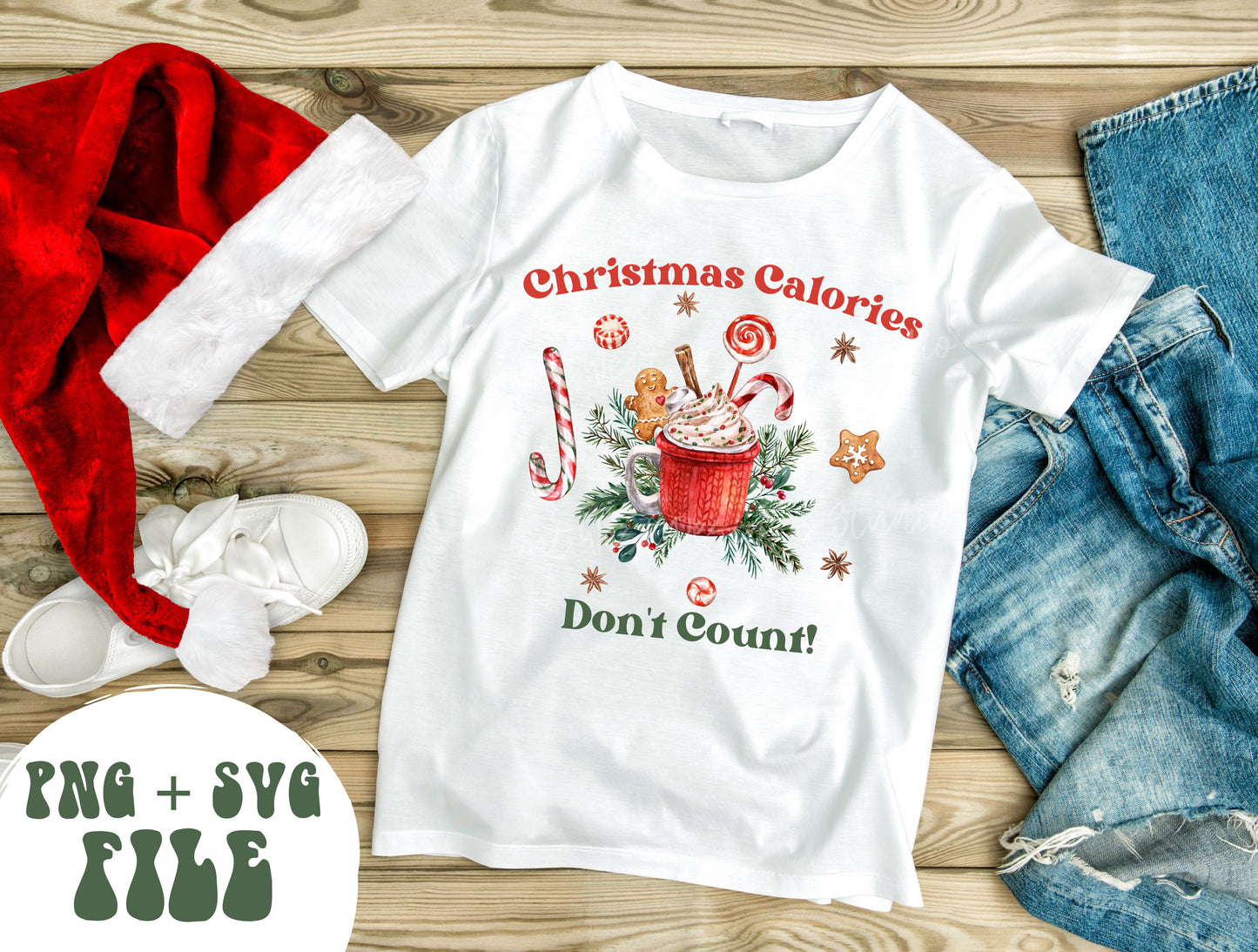 Christmas Calories Don’t Count DIGITAL DOWNLOAD sublimation design PNG file 300 dpi for shirts mugs transfers aprons tumblers candy cookies.