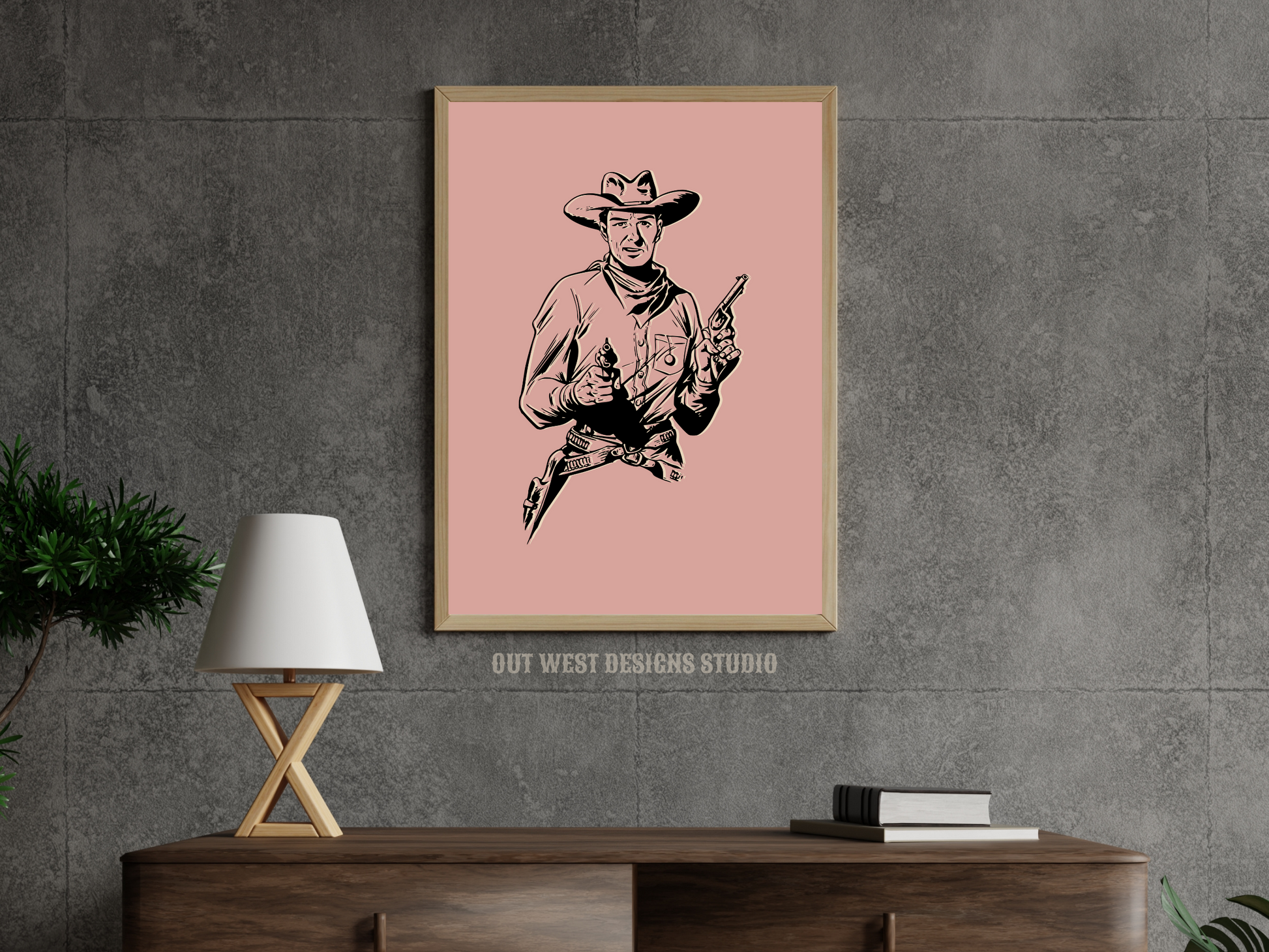 Printable Lone Outlaw cowboy western print - Pink + black - Western home decor - Poster wall art long country sheriff south western!