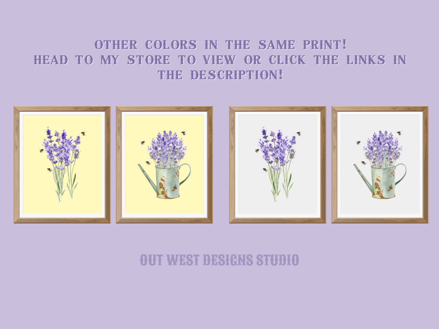 Lavender and bumble bees garden floral watercolor art print | farm house homesteading flower poster