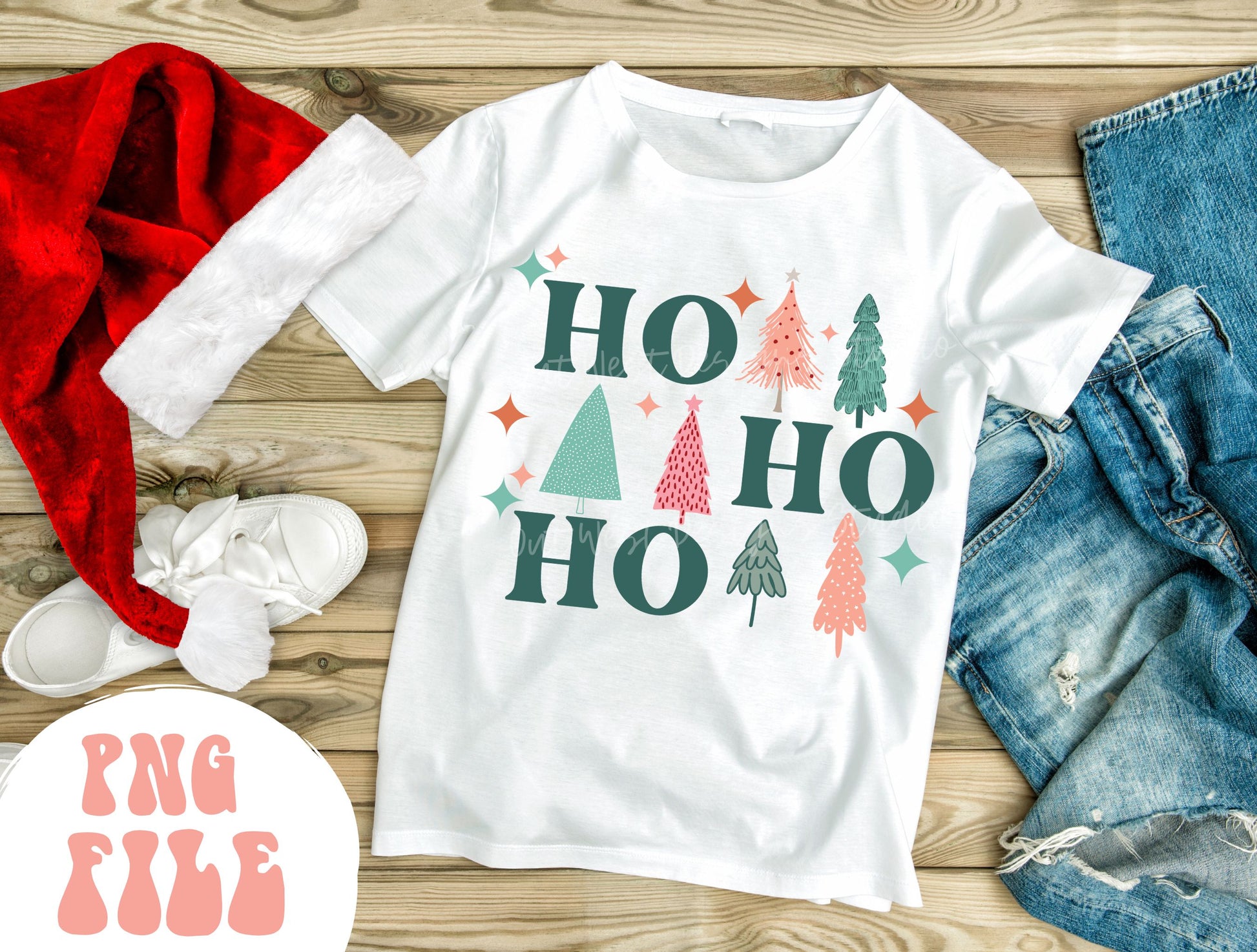 Ho Ho Ho Christmas tree PNG shirt merch Sublimation, Western Png, Digital Illustration, Grunge christmas, Xmas png, Boho christmas