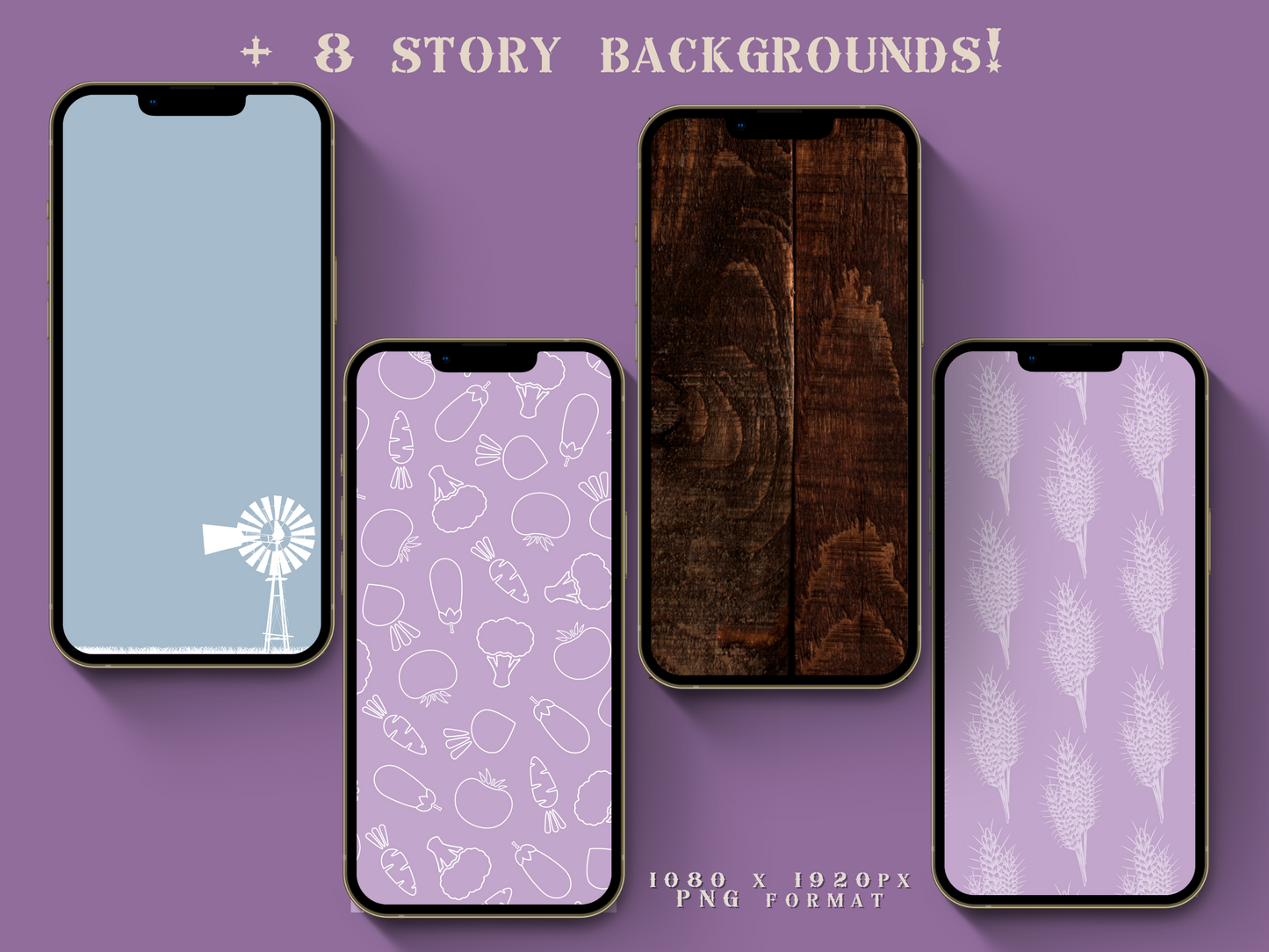 Farm + homesteading purple mauve Instagram highlight covers + story backgrounds. Garden illustrations + icons