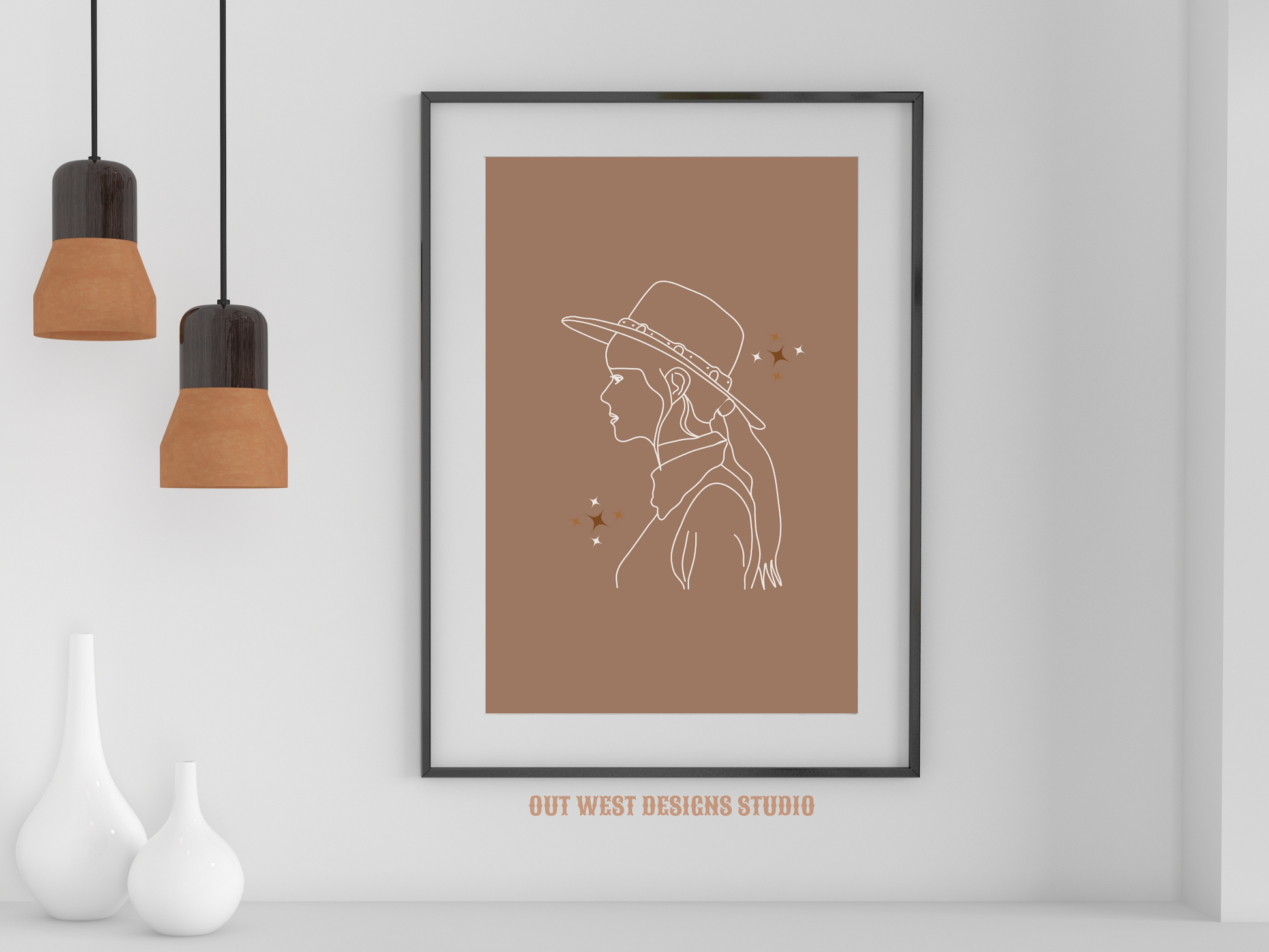 Printable Cosmic Cowgirl print in Off white/grey + black - Western home decor - Poster wall art long cowboy south west boho