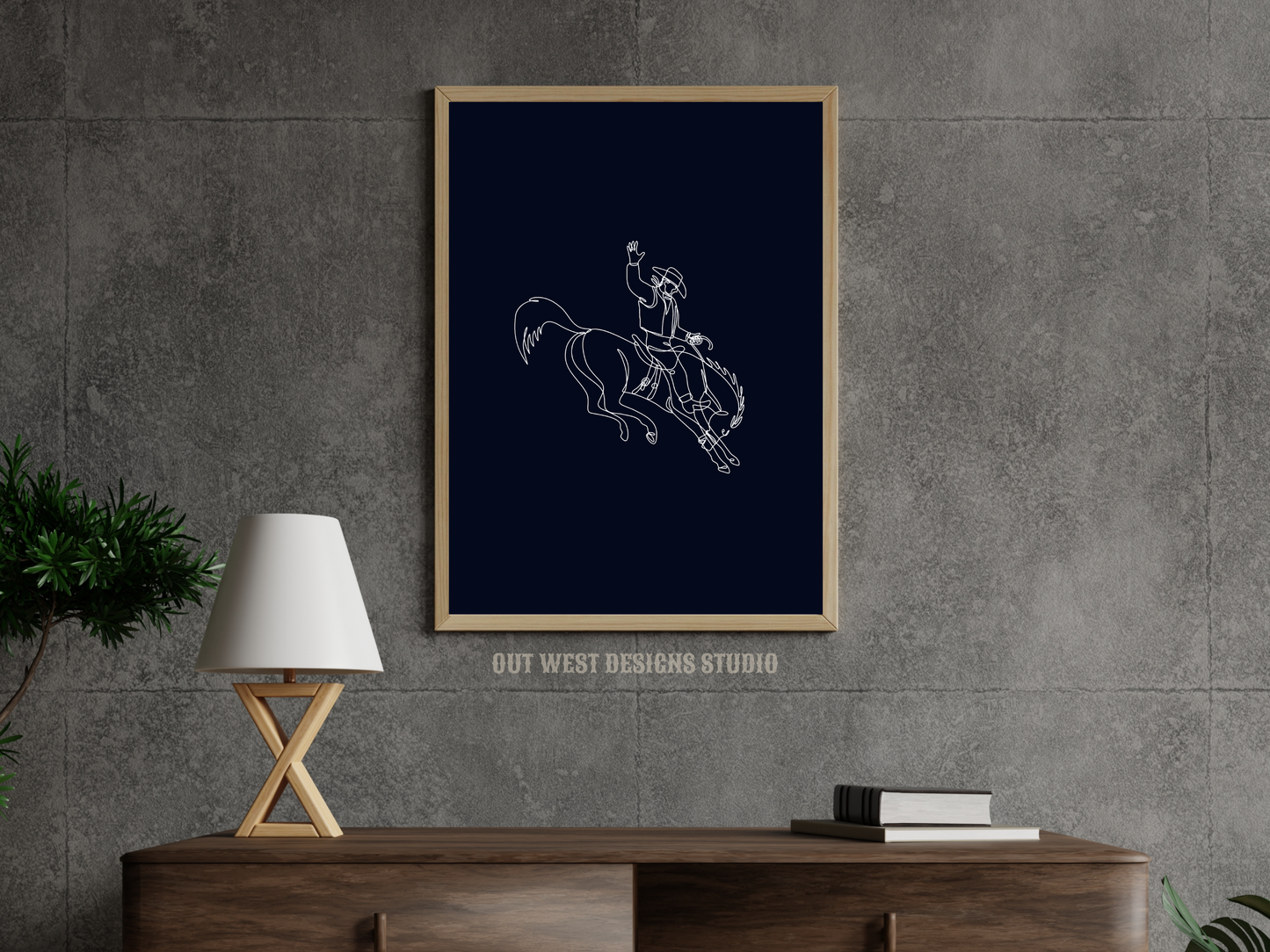 Bronc cowboy line drawing print - Western cowgirl home decor | Rodeo poster