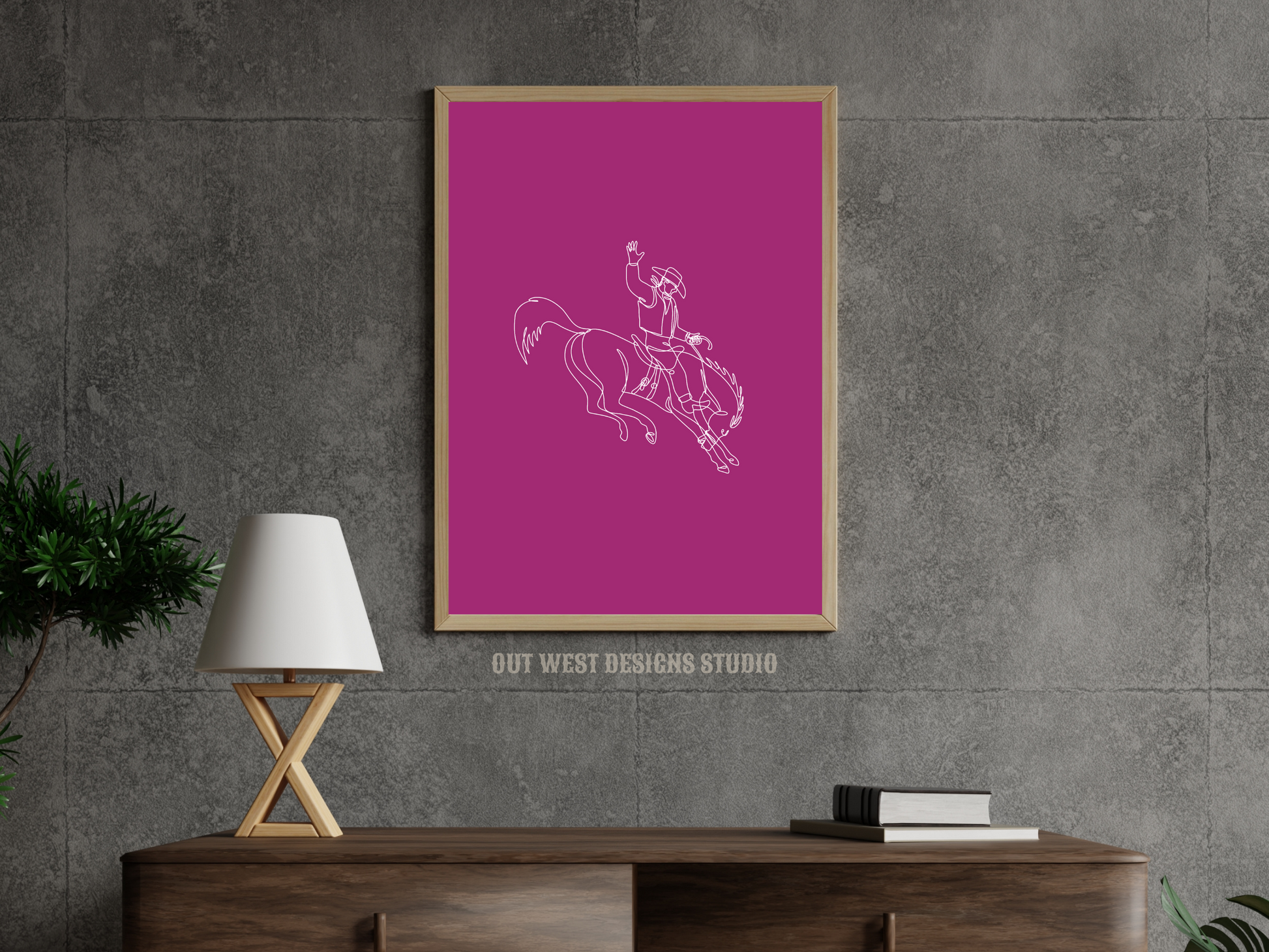 Bronc cowboy line drawing print - Western cowgirl home decor | Rodeo poster