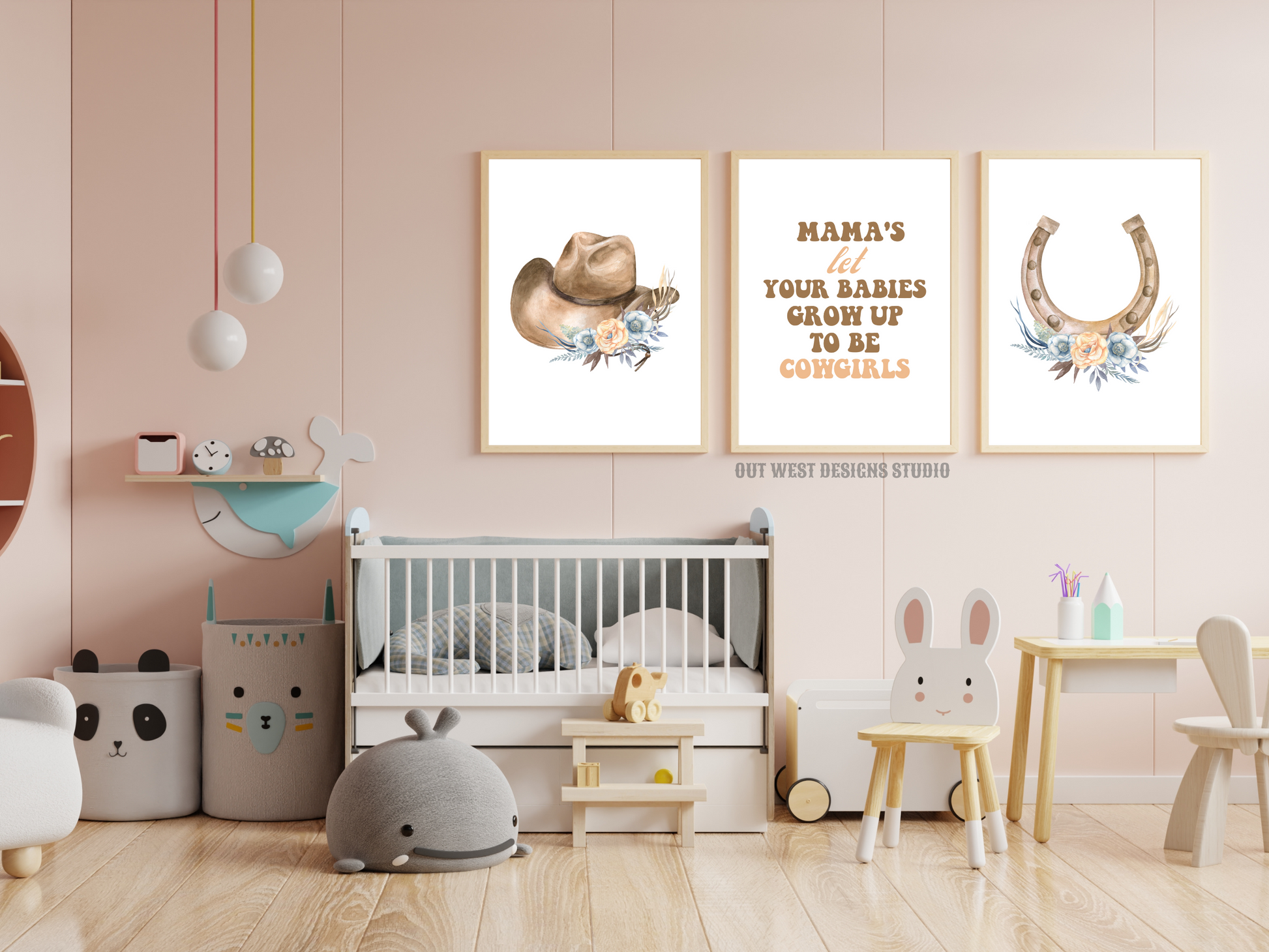 Mama's let your babies grow up to be cowgirls print- babies, toddler boys nursery home wall decor - play room + kids bedroom poster art