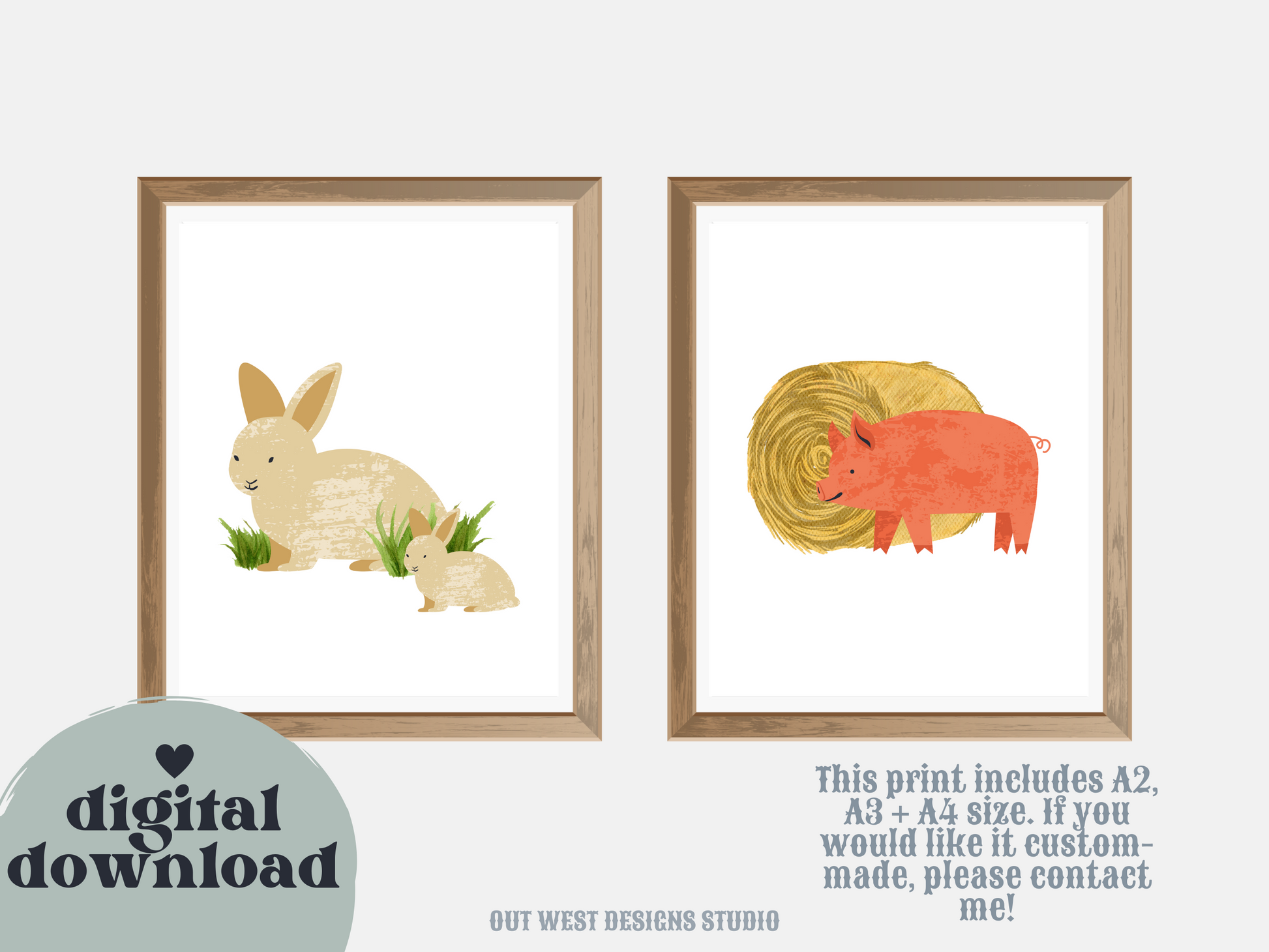 Cute farm animal prints - babies, toddler boys nursery home wall decor - farming baby animal water-color kids bedroom