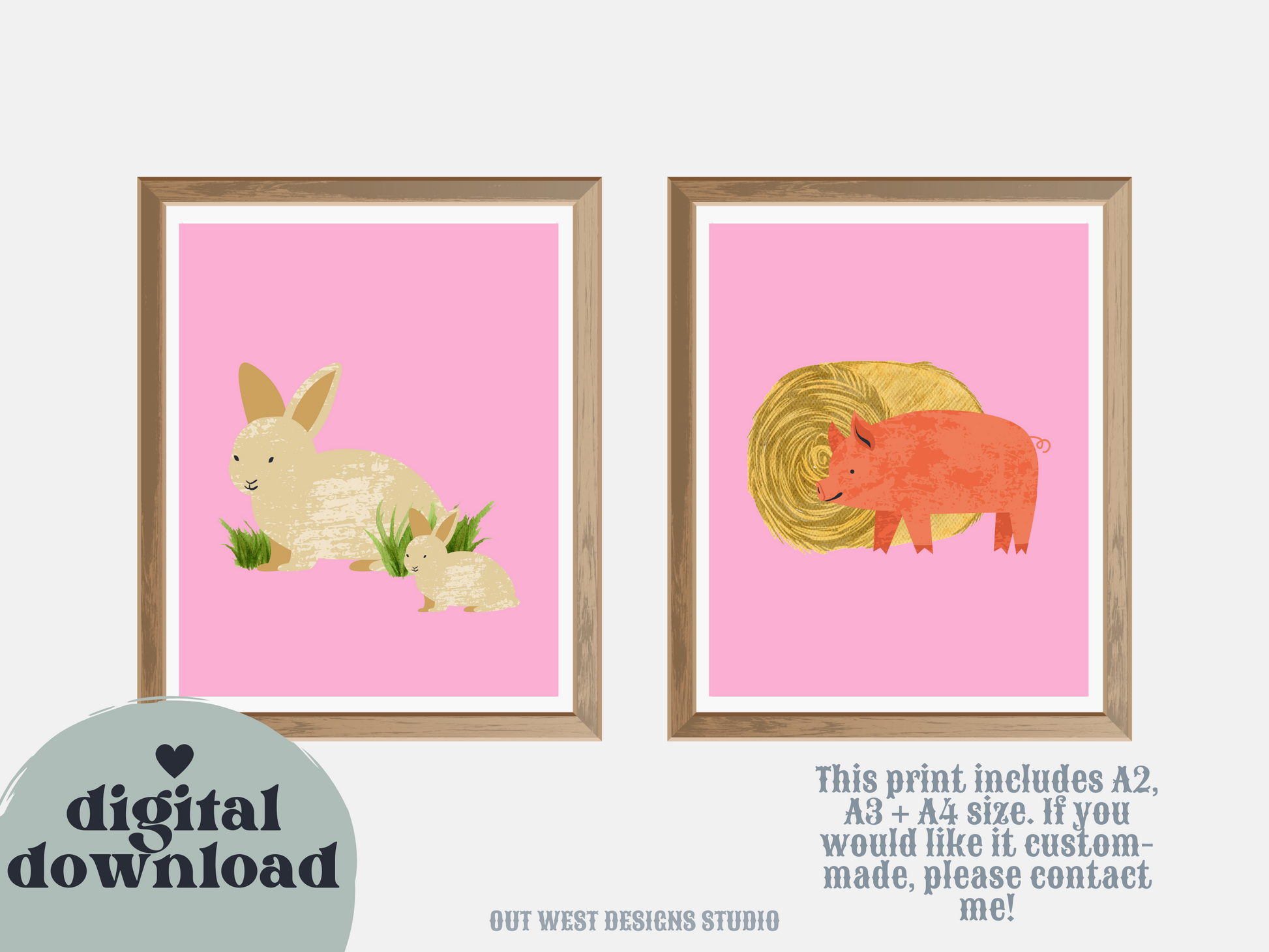 Cute farm animal prints - babies, toddler boys nursery home wall decor - farming baby animal water-color kids bedroom