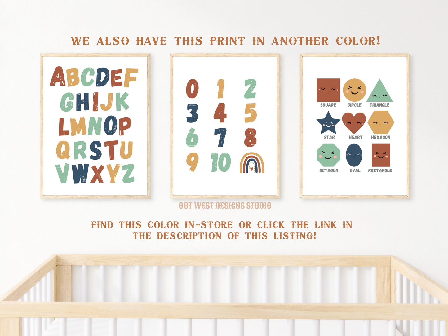 Pastel alphabet numbers + shapes print- babies, toddler boys nursery home wall decor - play room + kids bedroom educational poster art