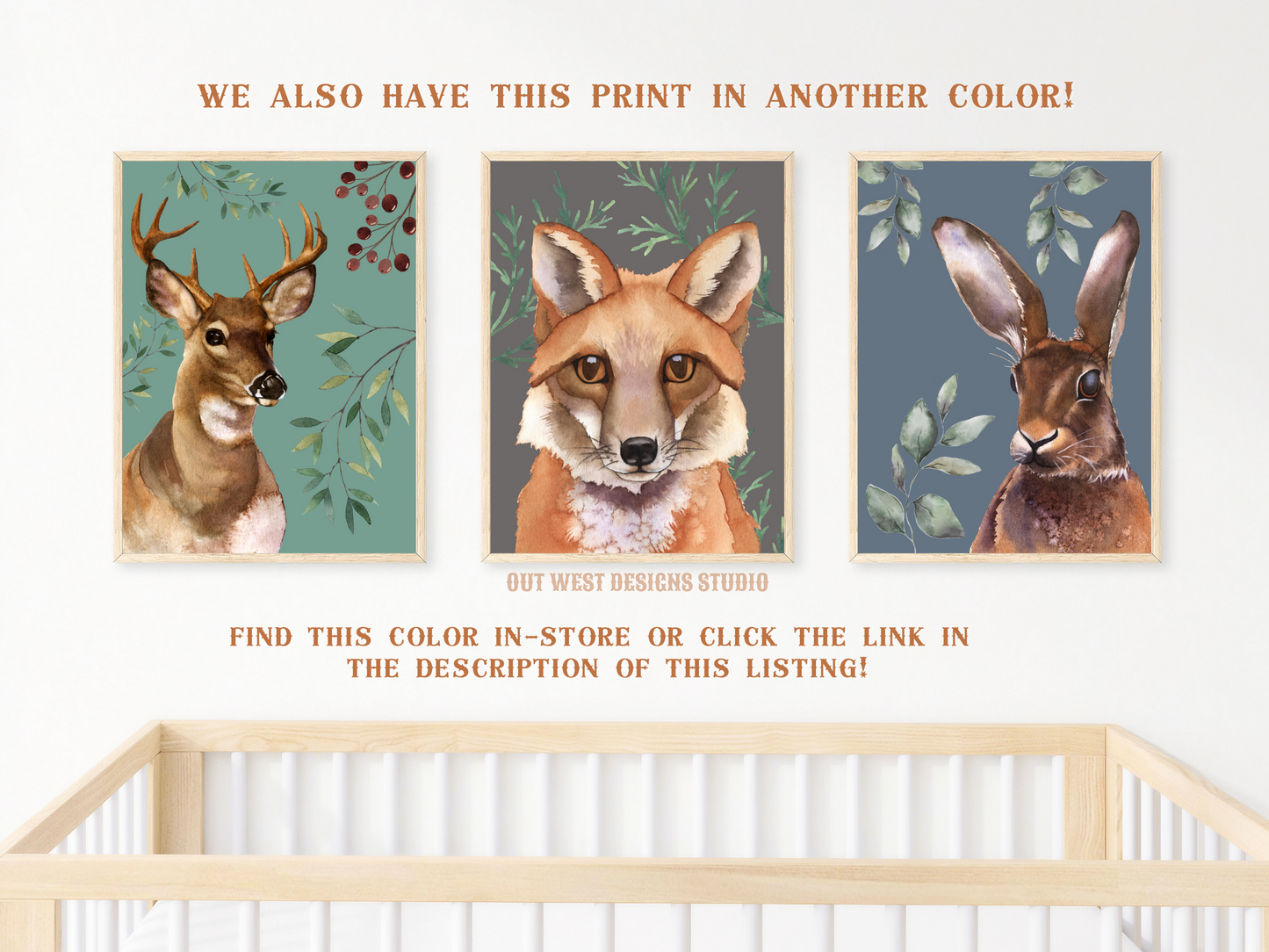 Woodlands animal print- babies, toddler girls nursery home wall decor - fox deer + rabbit hare water-color kids bedroom