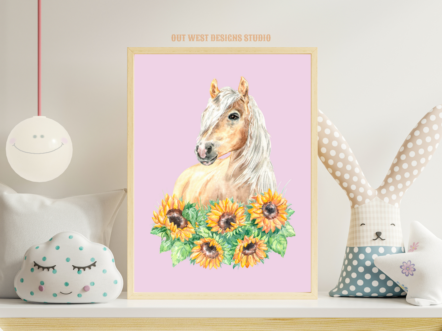 Sunflowers + Palomino horse print - babies, toddler girls + boys nursery home wall decor - pony cowgirl cowboy horses kids bedroom