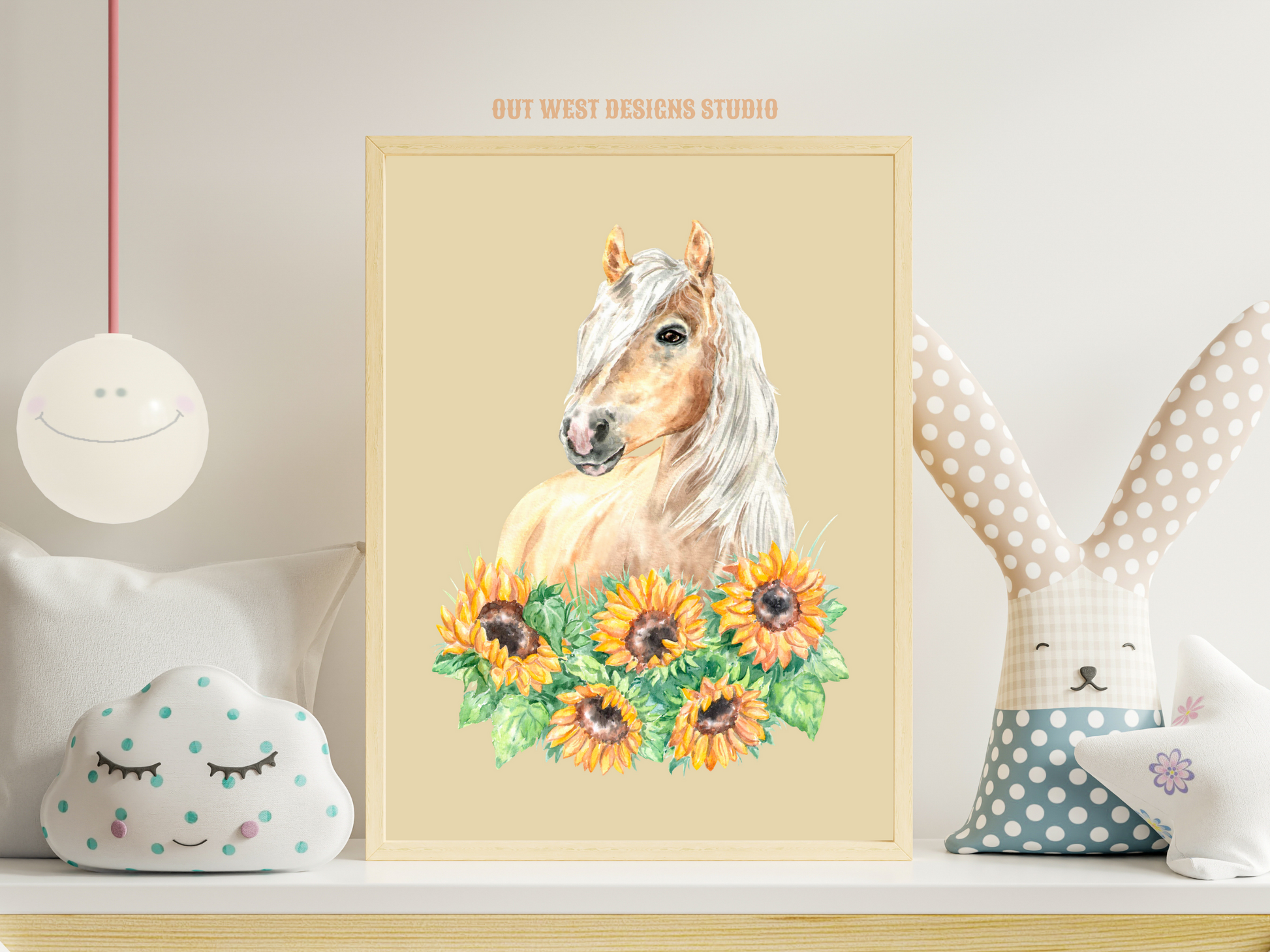 Sunflowers + Palomino horse print - babies, toddler girls + boys nursery home wall decor - pony cowgirl cowboy horses kids bedroom