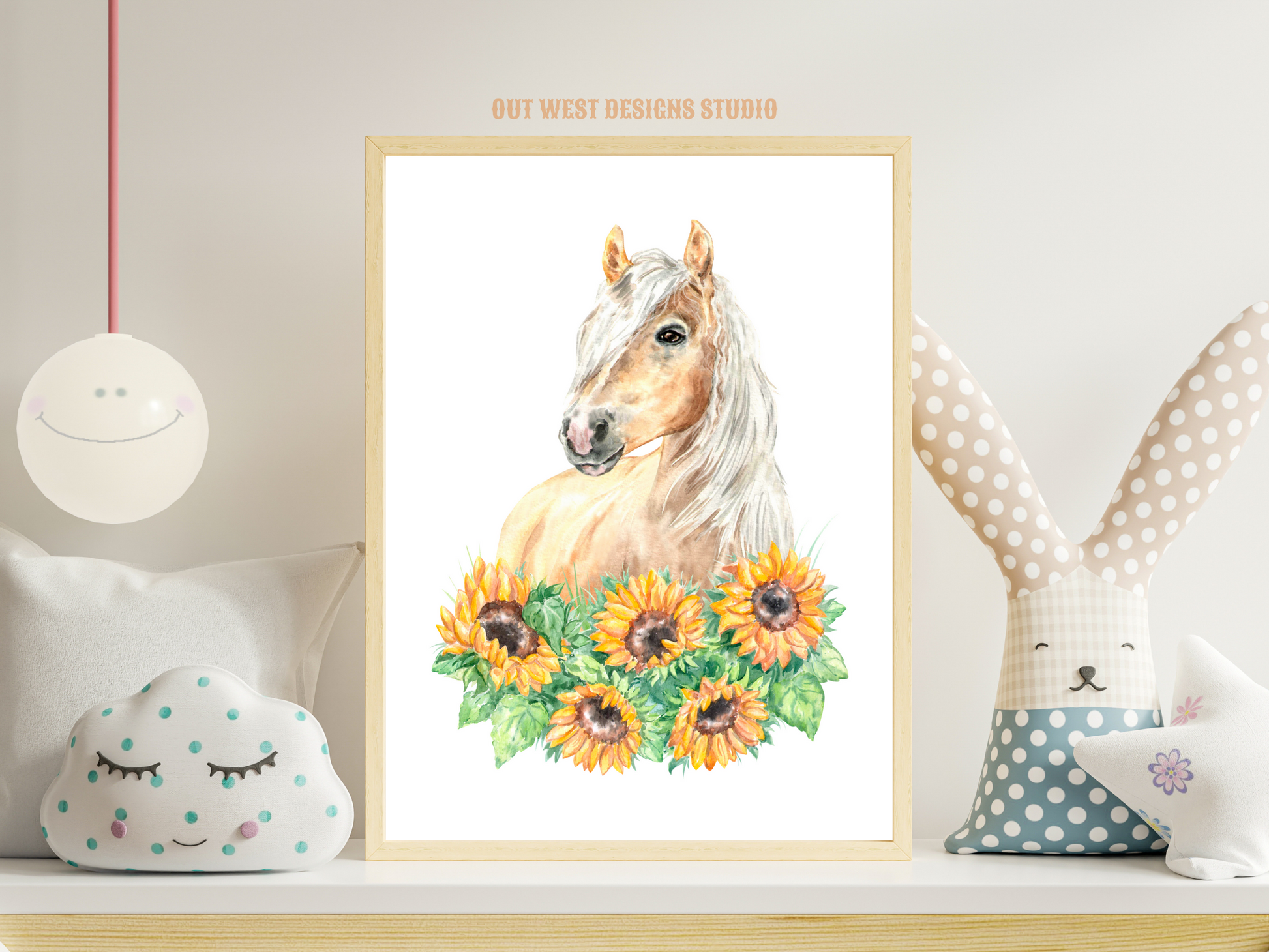 Sunflowers + Palomino horse print - babies, toddler girls + boys nursery home wall decor - pony cowgirl cowboy horses kids bedroom