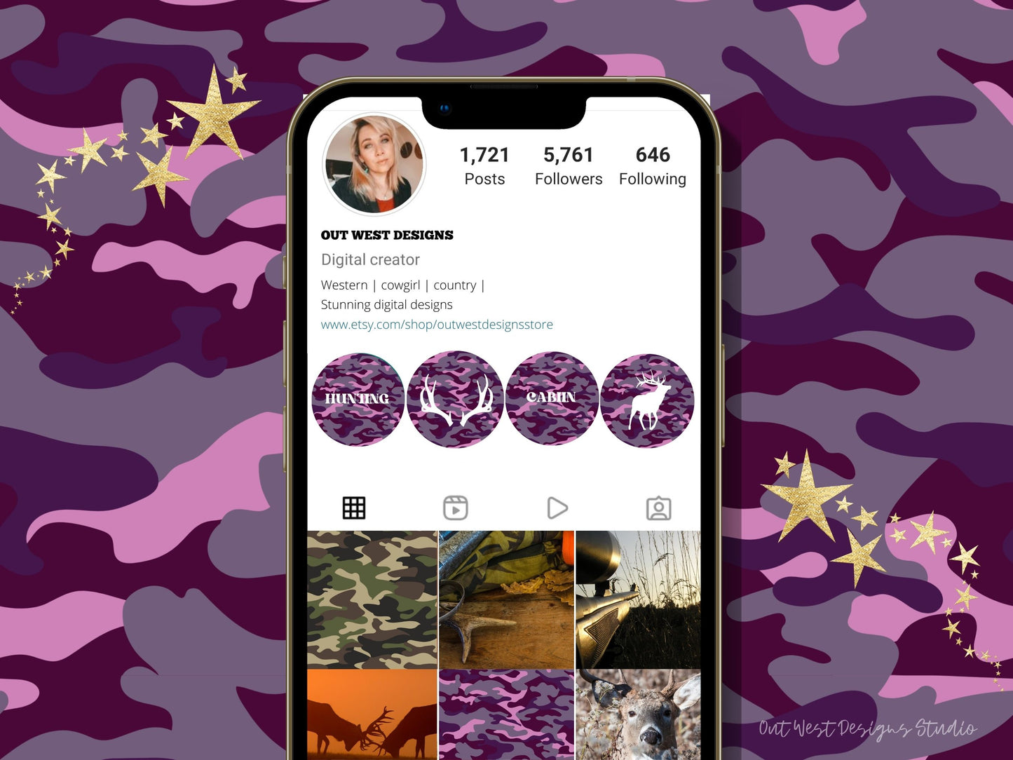 Hunting country Instagram highlight covers + story backgrounds - Pink + purple camo - country + western IG icons | deer hunter social media