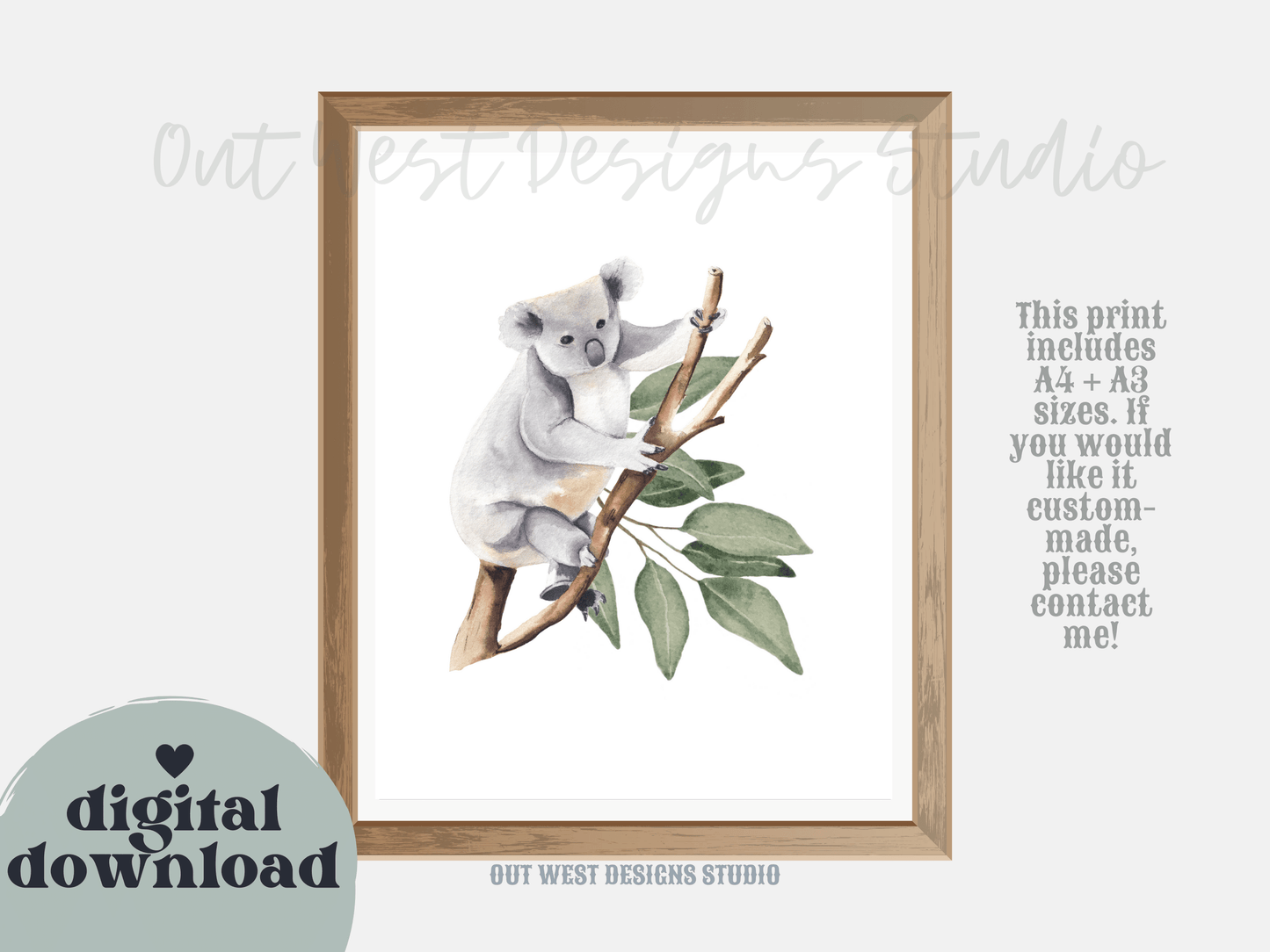 Australian animal print with flora for Nursery print baby toddler girls + boys home wall decor - kids bedroom- Koala, kangaroo, platypus, echidna, galah