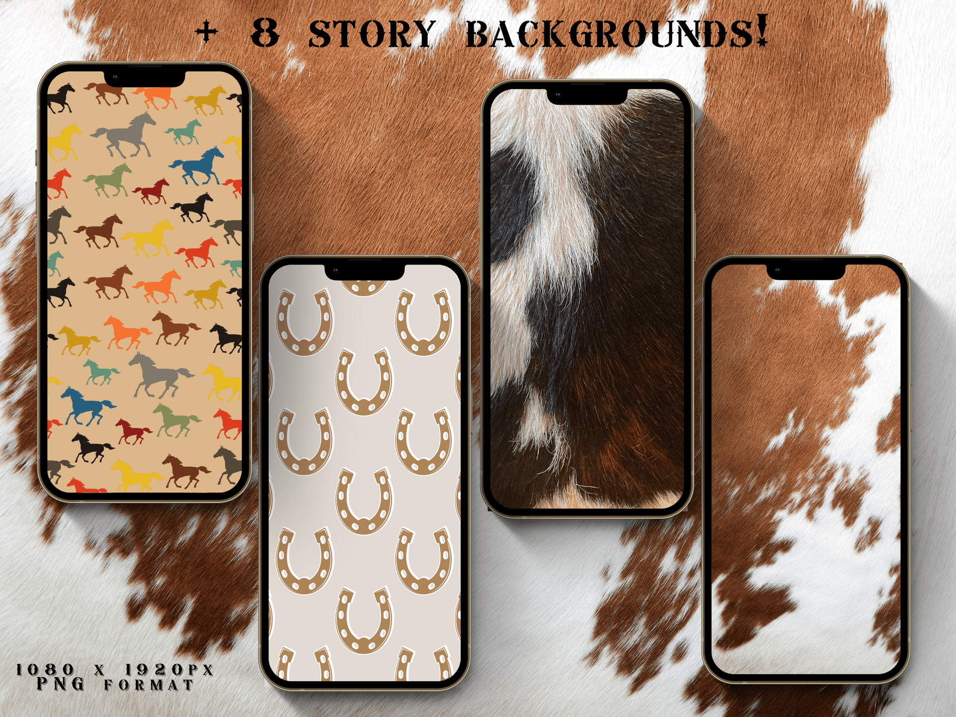 Cowhide Equestrian horse riding Instagram highlight covers + story backgrounds - show jumping, pony, dressage, rodeo cowgirl IG icons