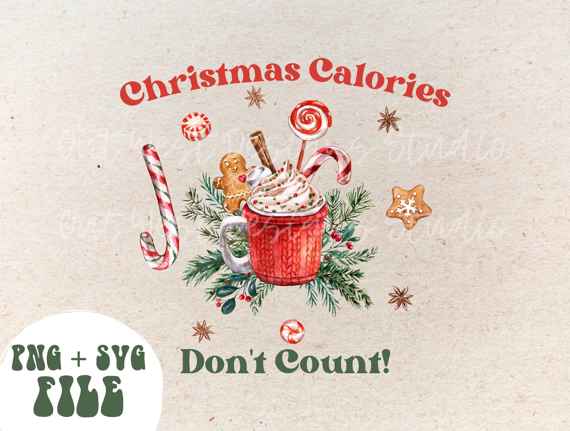 Christmas Calories Don’t Count DIGITAL DOWNLOAD sublimation design PNG file 300 dpi for shirts mugs transfers aprons tumblers candy cookies