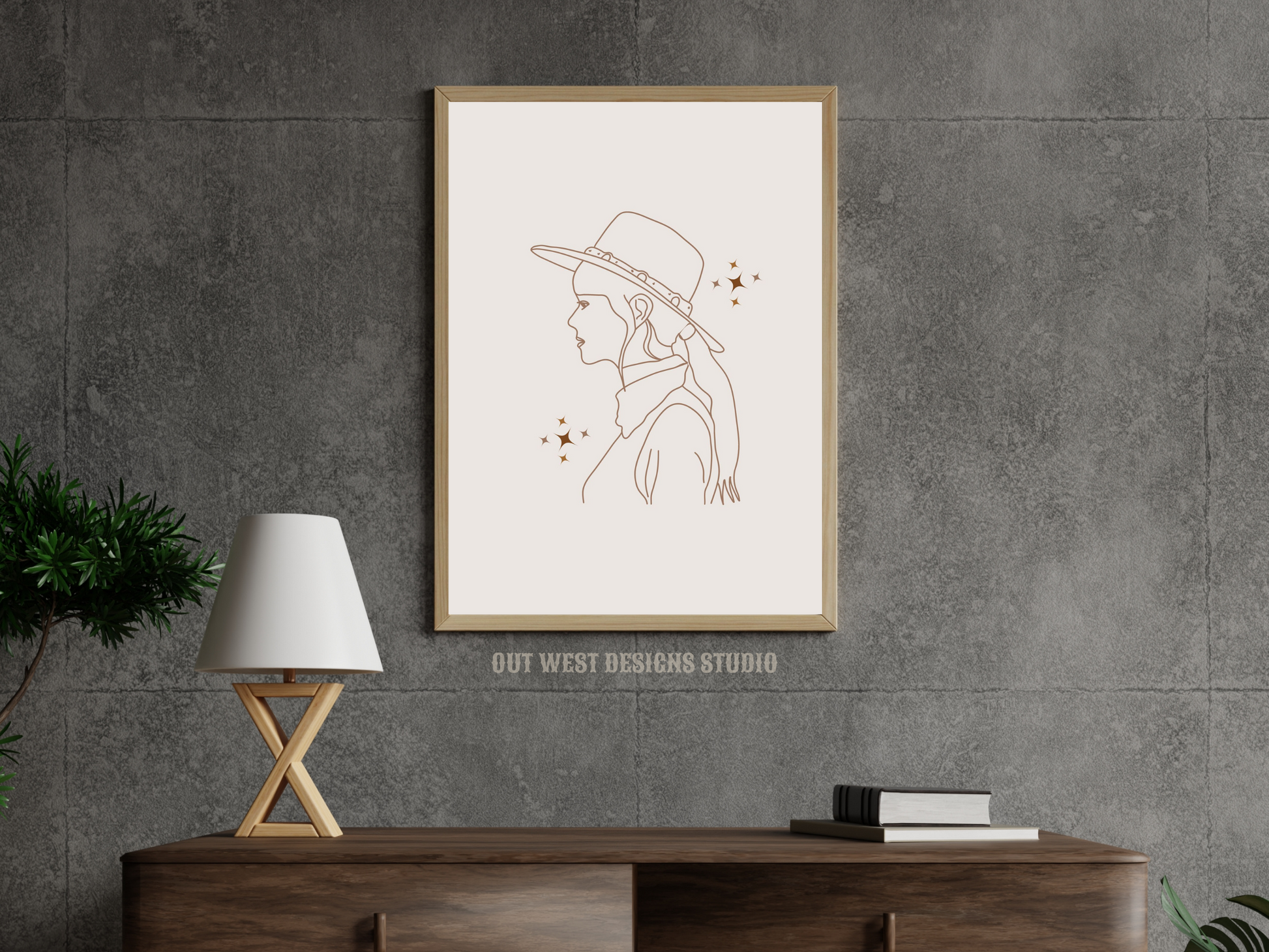 Printable Cosmic Cowgirl print in Off white/grey + black - Western home decor - Poster wall art long cowboy south west boho