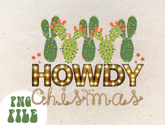 Howdy Cactus Christmas Country Sublimation, Western Png, Digital Illustration, Sublimation File, Xmas png, Cowgirl, Cowboy christmas