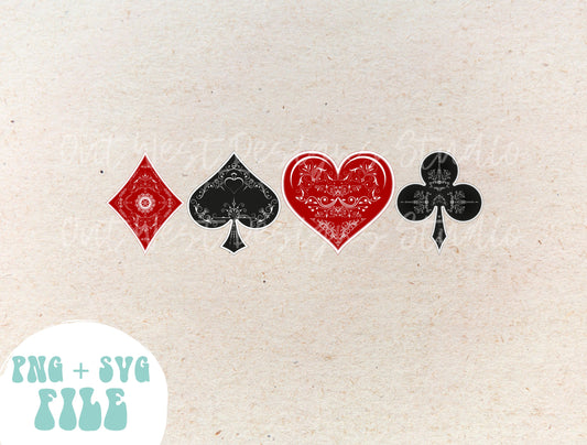 Western Poker Cards symbols PNG, Fall, hearts, spaces, spades, diamonds, clubs Sublimation Design instant Downloads, Retro Cowboy art