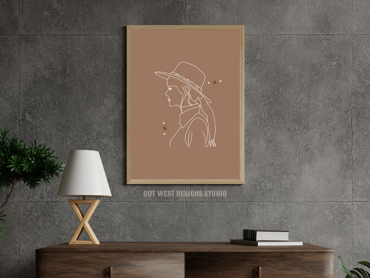 Printable Cosmic Cowgirl print in Off white/grey + black - Western home decor - Poster wall art long cowboy south west boho