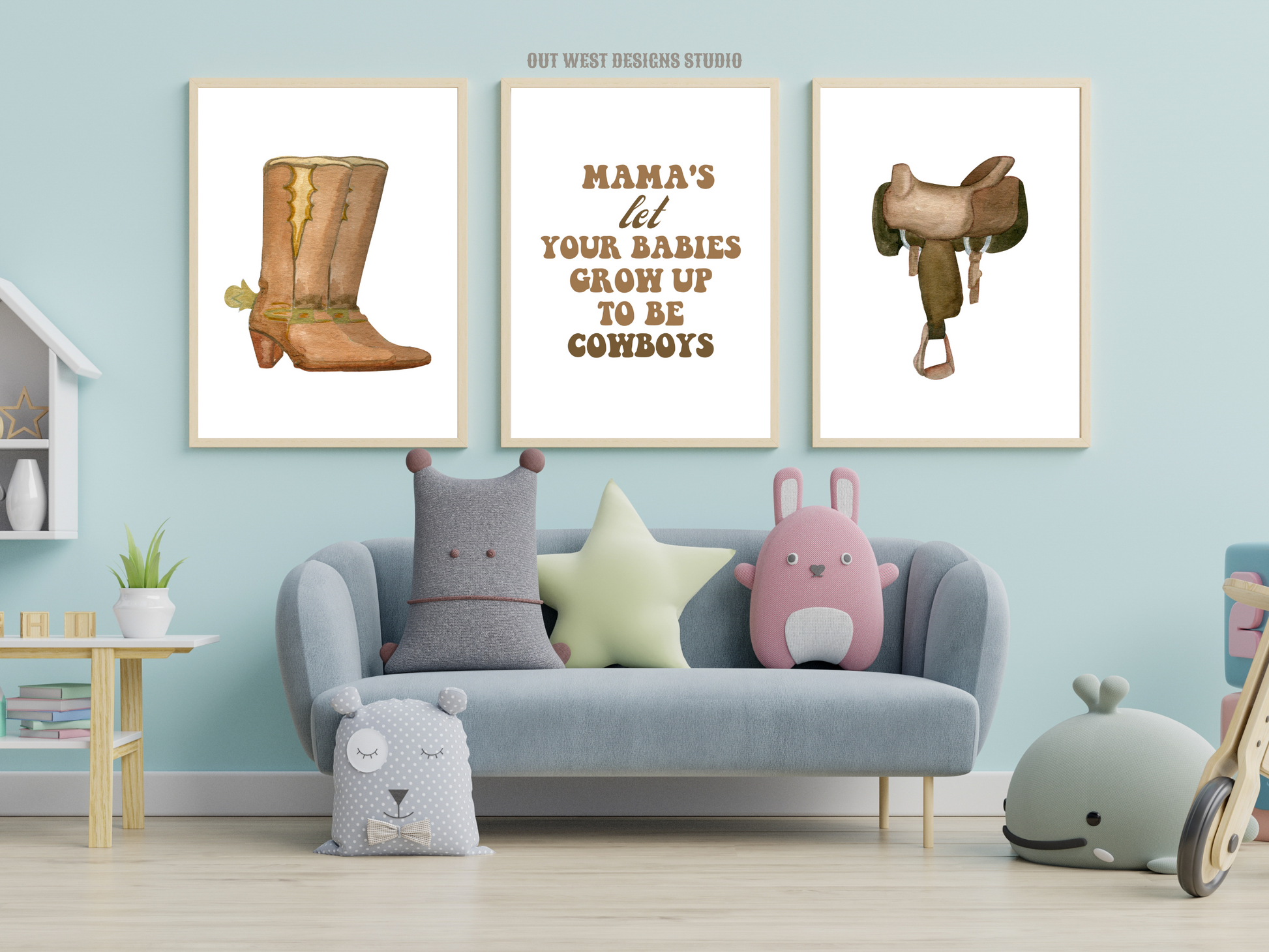 Mama's let your babies grow up to be cowboys print- babies, toddler boys nursery home wall decor - play room + kids bedroom poster art