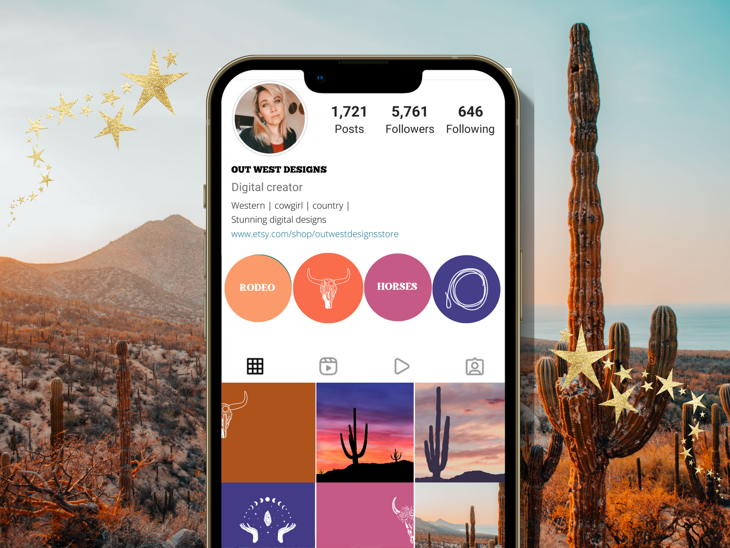 Wild West Desert Cowgirl Instagram highlight covers + story backgrounds - Western Southwest Pink, orange + purple cowboy western IG icons