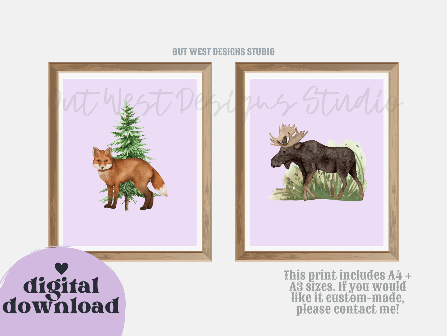 Woodlands animal print- babies, toddler boys + girls nursery home wall decor - fox deer raccoon wolf moose bear Canadian kids bedroom