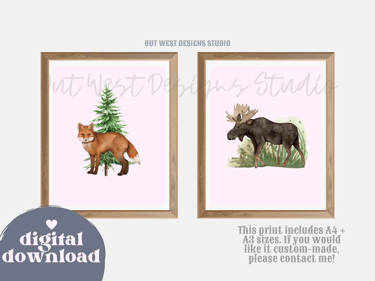 Woodlands animal print- babies, toddler boys + girls nursery home wall decor - fox deer raccoon wolf moose bear Canadian kids bedroom