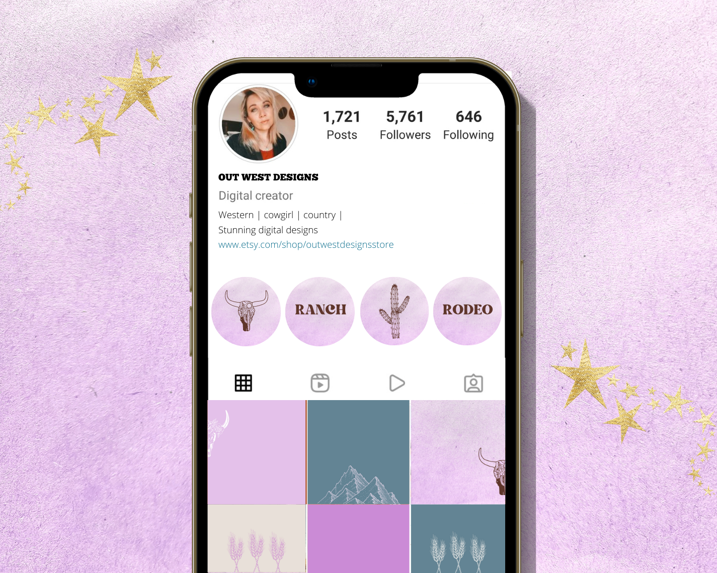 Wild West Cowgirl Instagram highlight covers + story backgrounds - Lavender purple + brown western rodeo IG icons for social media