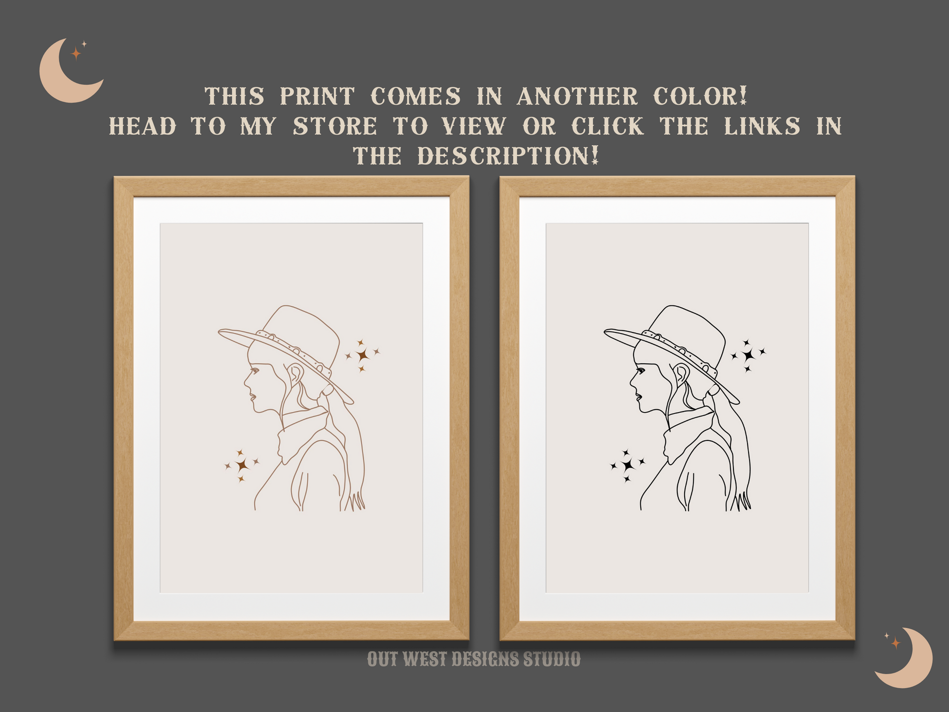 Printable Cosmic Cowgirl print in Off white/grey + black - Western home decor - Poster wall art long cowboy south west boho