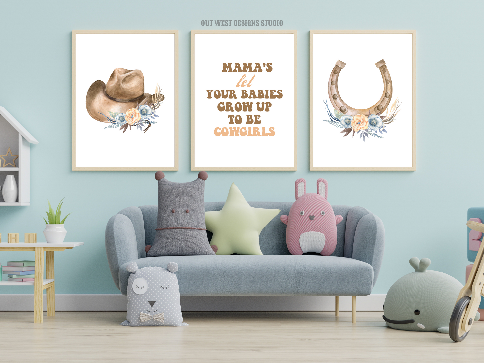 Mama's let your babies grow up to be cowgirls print- babies, toddler boys nursery home wall decor - play room + kids bedroom poster art