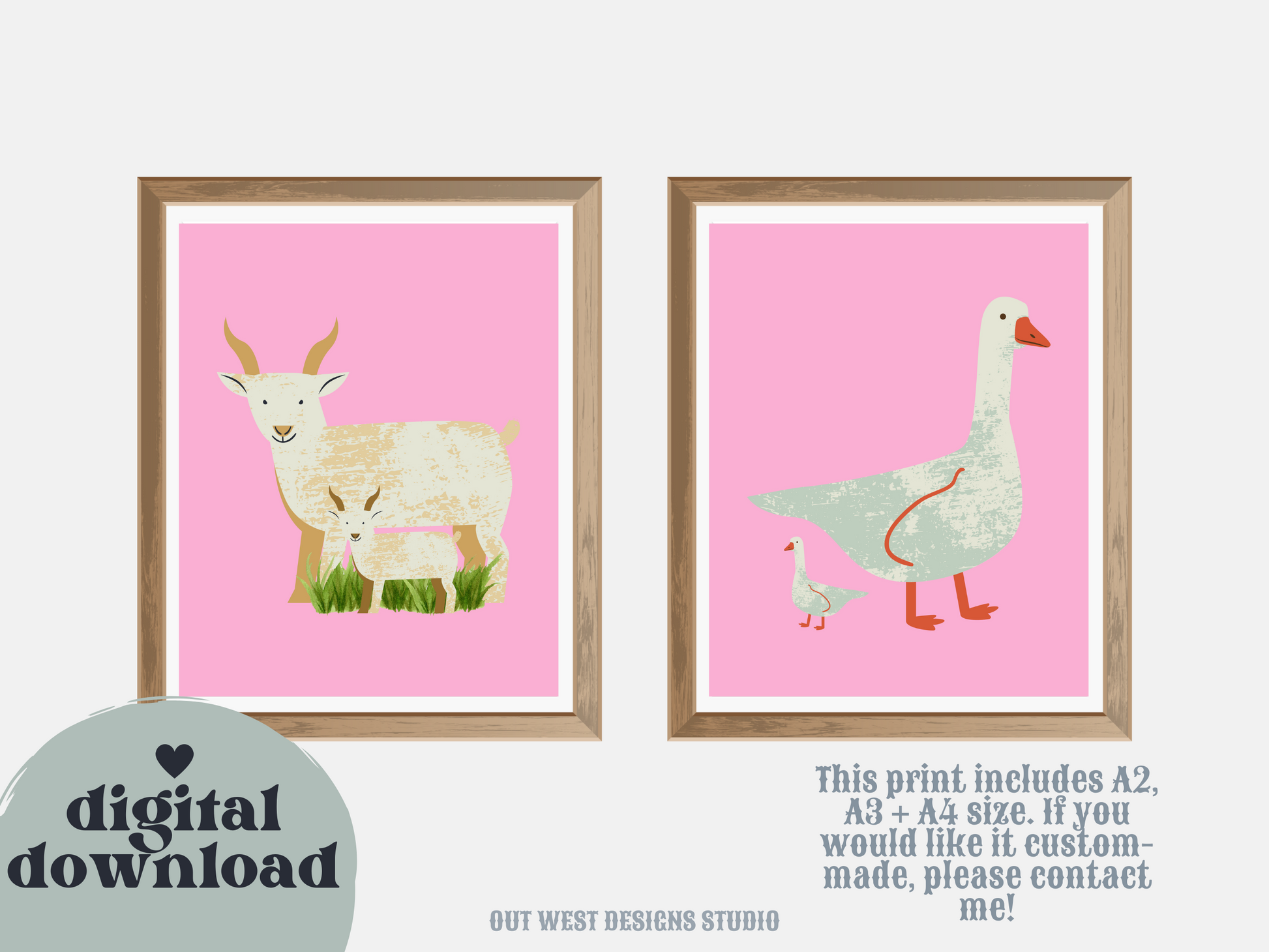 Cute farm animal prints - babies, toddler boys nursery home wall decor - farming baby animal water-color kids bedroom