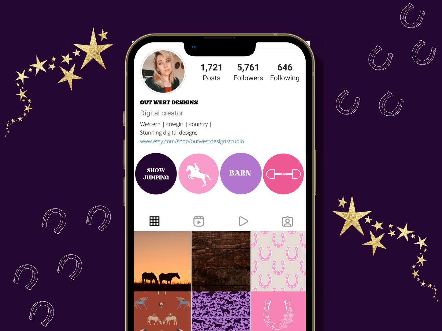 Equestrian horse riding Instagram highlight covers + story backgrounds - Pink Purple show jumping, pony, dressage, rodeo cowgirl IG icons