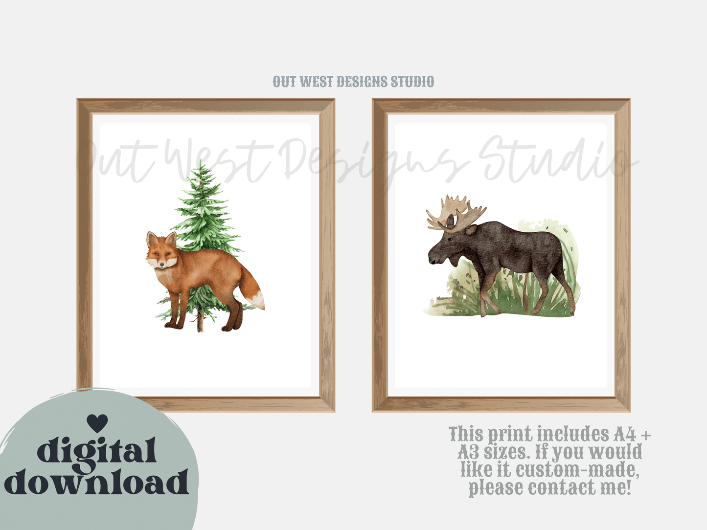 Woodlands animal print- babies, toddler boys + girls nursery home wall decor - fox deer raccoon wolf moose bear Canadian kids bedroom