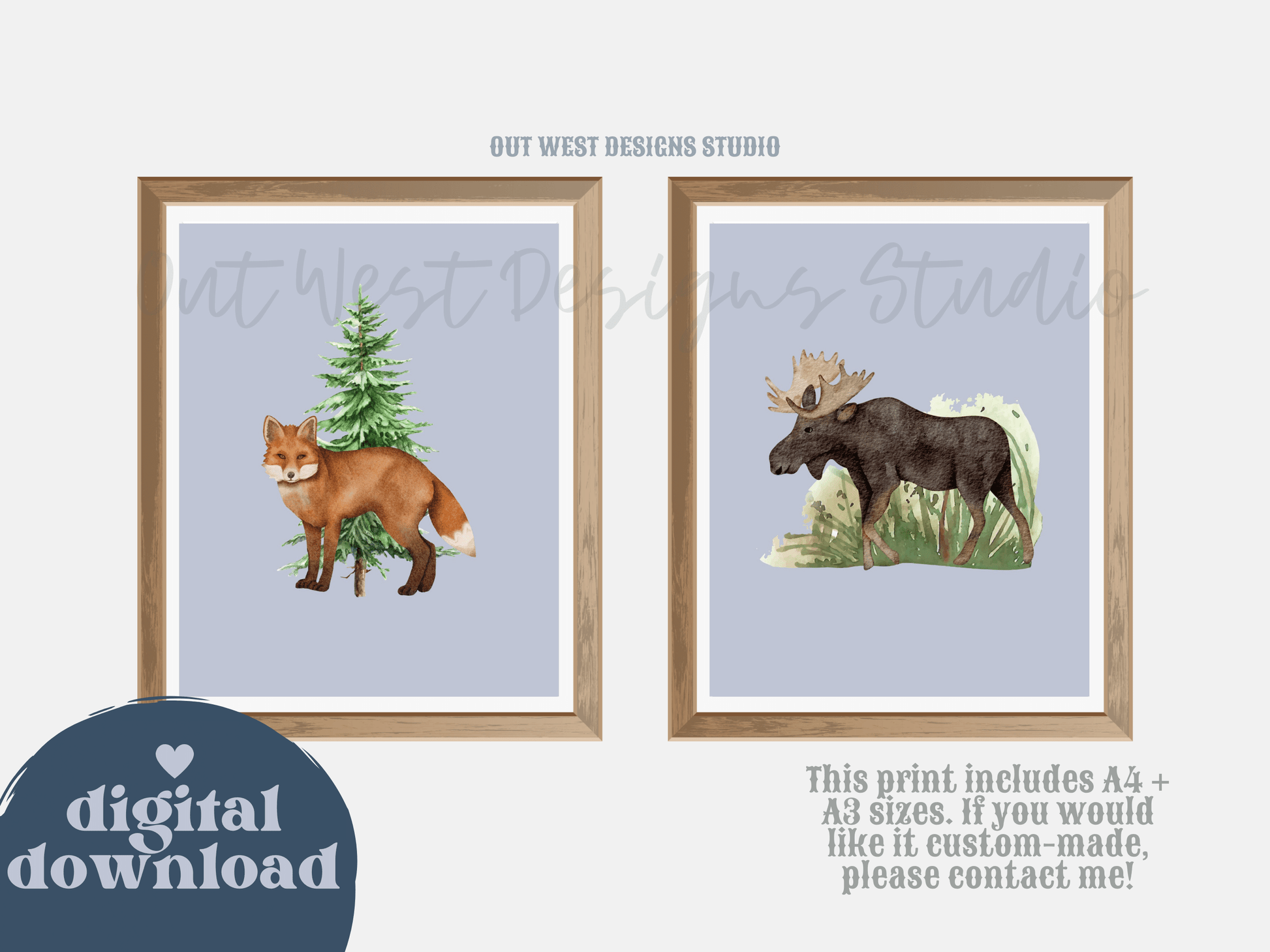 Woodlands animal print- babies, toddler boys + girls nursery home wall decor - fox deer raccoon wolf moose bear Canadian kids bedroom