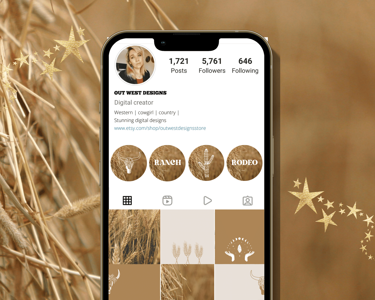 Wild West Cowgirl Instagram highlight covers + story backgrounds - Hay caramel brown cream + white western rodeo IG icons for social media