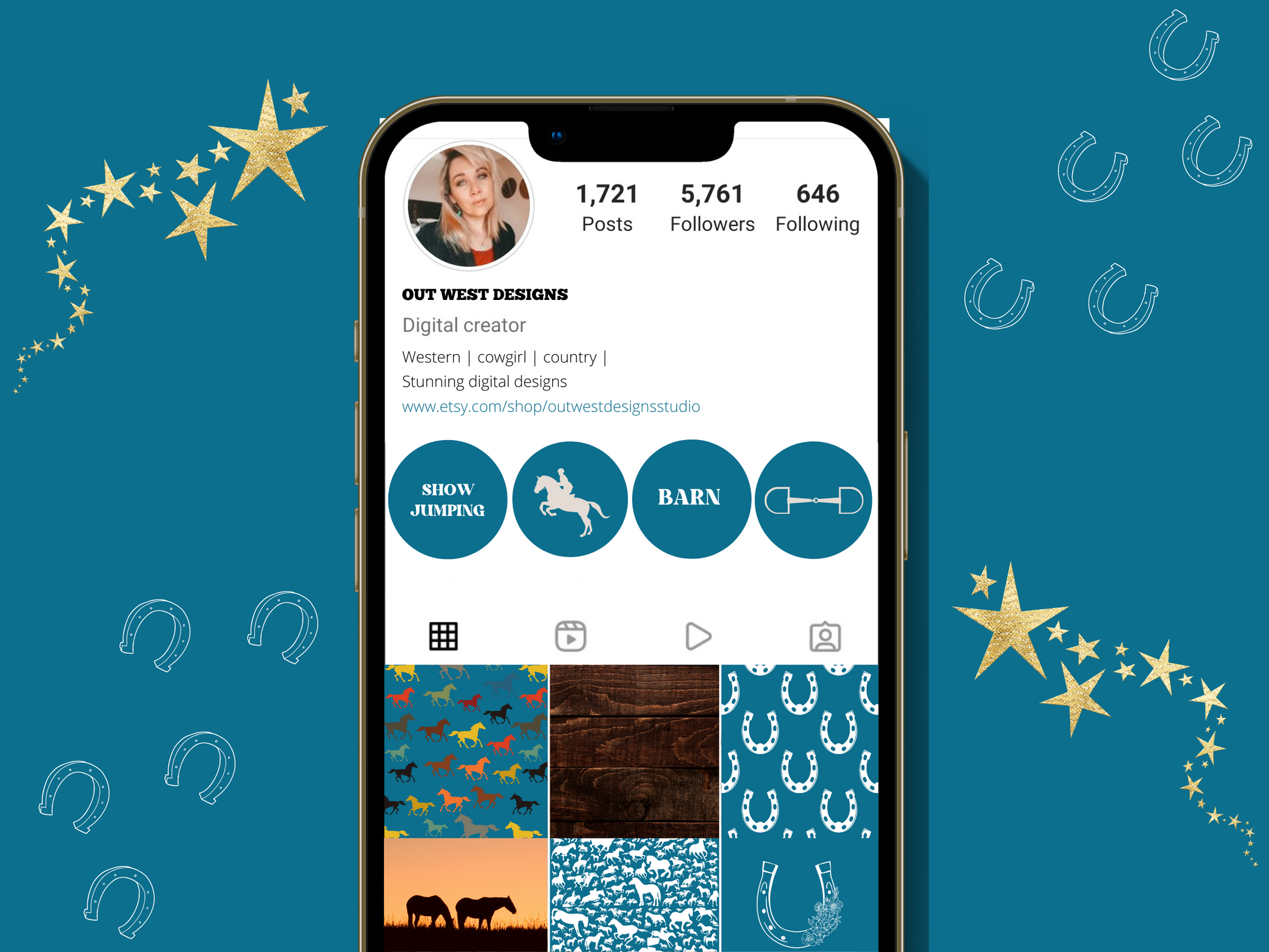 Equestrian horse riding Instagram highlight covers + story backgrounds - show jumping, pony, dressage, rodeo cowgirl blue IG icons