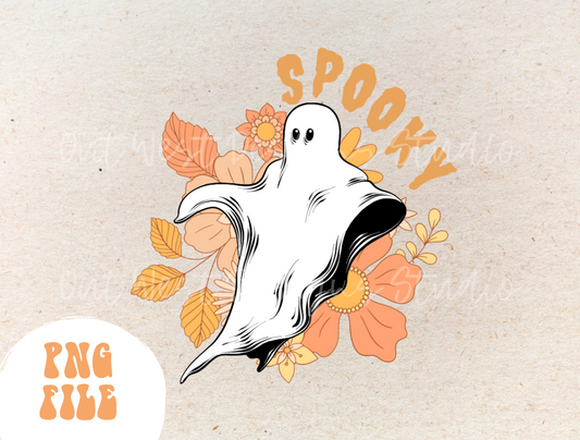 Spooky Floral Fall ghost halloween PNG, Fall, Pumpkin Season, Sublimation Design instant Downloads, Retro Autumn Vibes, Thanksgiving