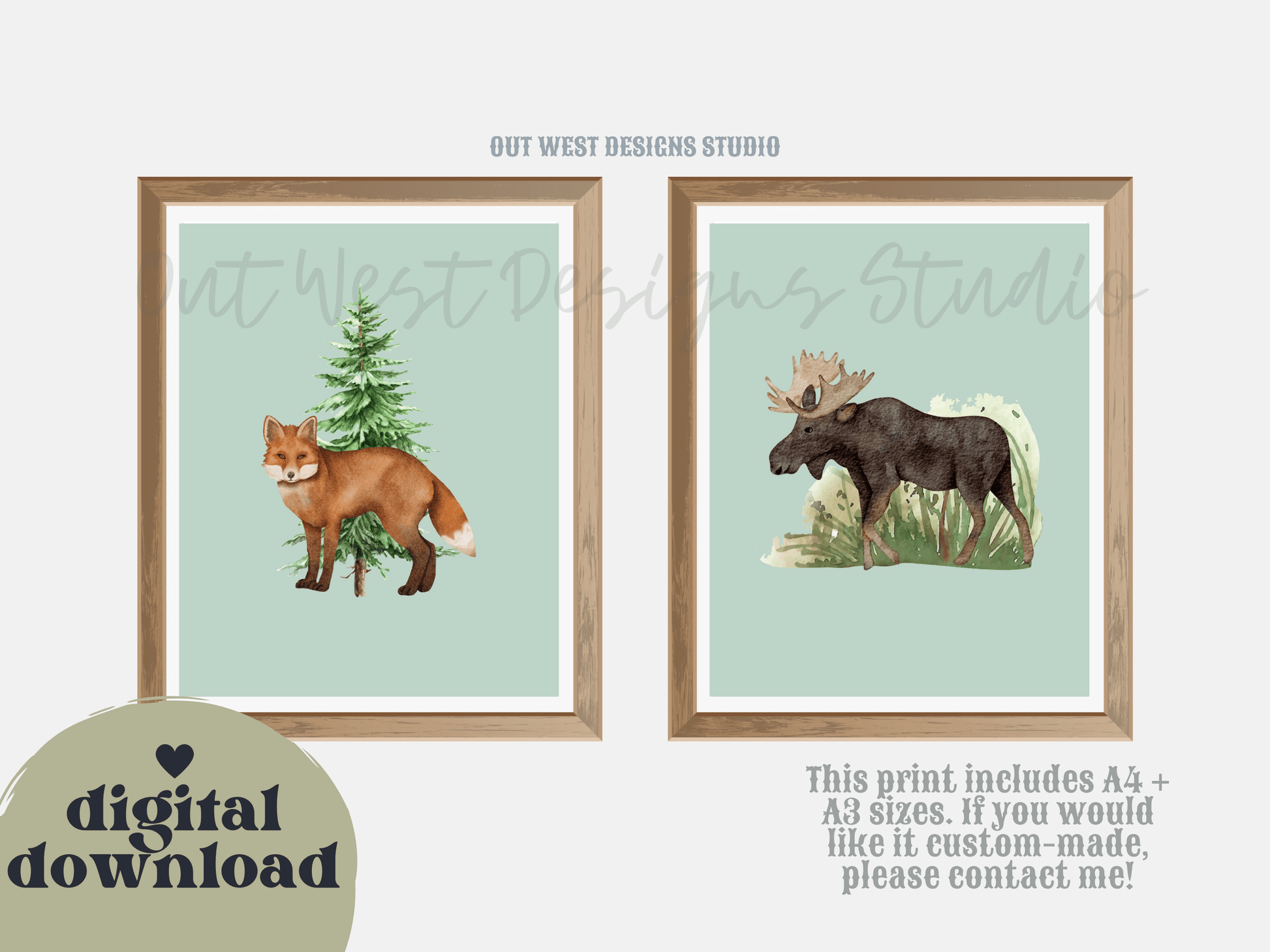 Woodlands animal print- babies, toddler boys + girls nursery home wall decor - fox deer raccoon wolf moose bear Canadian kids bedroom