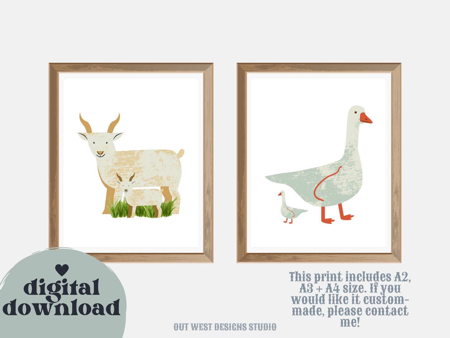 Cute farm animal prints - babies, toddler boys nursery home wall decor - farming baby animal water-color kids bedroom