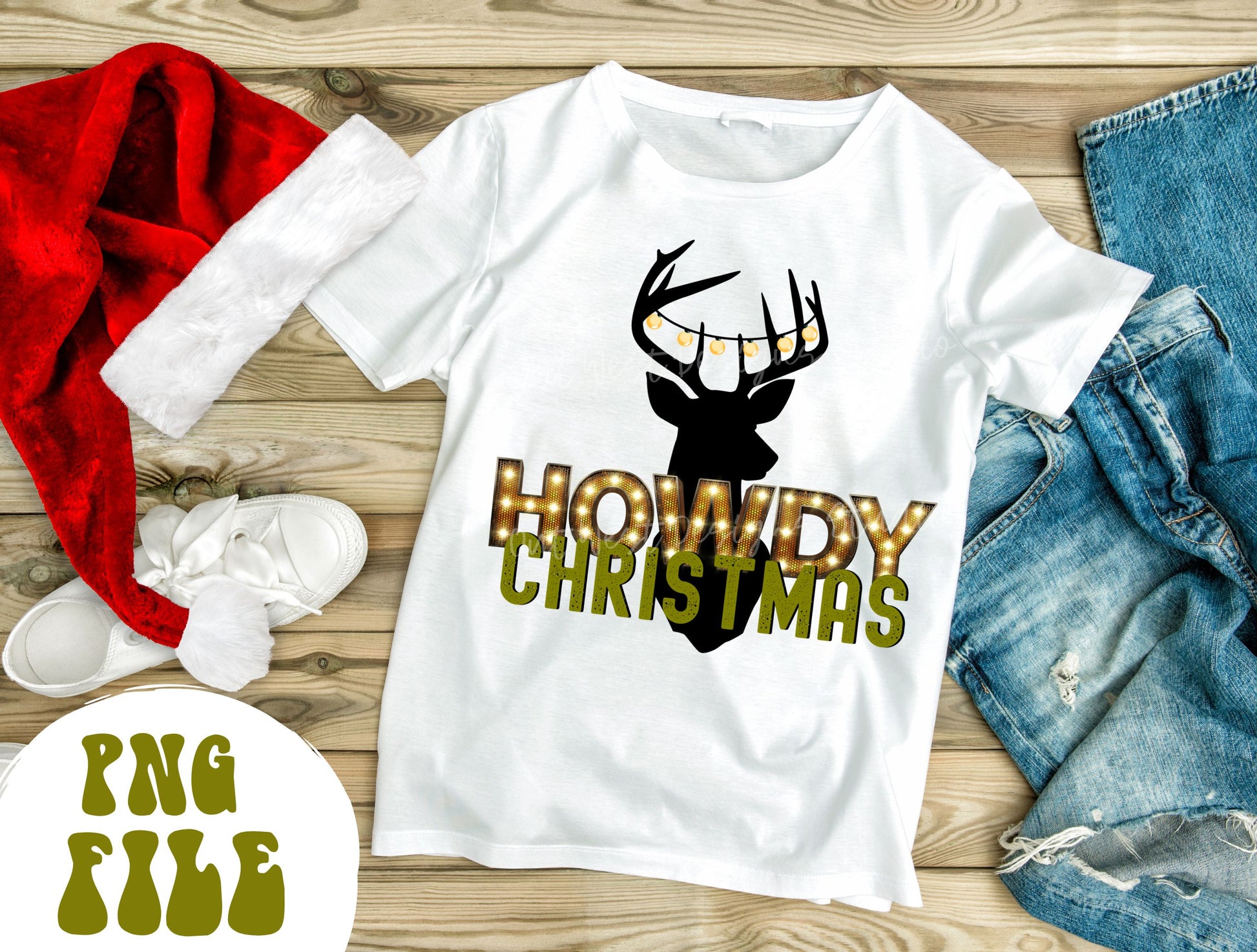 Howdy Christmas png download-Western hunting Christmas png, Country Christmas png, Holiday sublimation, Western png, Howdy png, deer lights